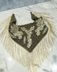 Indira Sequin Fringe Scarf Necklace - Sequin Gold/Black,Necklaces, Sassy Jones,