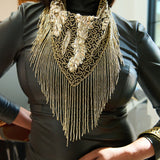 Indira Sequin Fringe Scarf Necklace - Sequin Gold/Black,Necklaces, Sassy Jones,