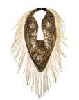 Indira Sequin Fringe Scarf Necklace - Sequin Gold/Black,Necklaces, Sassy Jones,