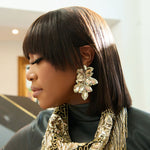 Indira Sequin Statement Earrings - Sequin Gold/Black,Earrings, Sassy Jones,