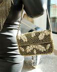 Indira Sequin Statement Flap Bag - Sequin Gold/Black,Handbags, Sassy Jones,