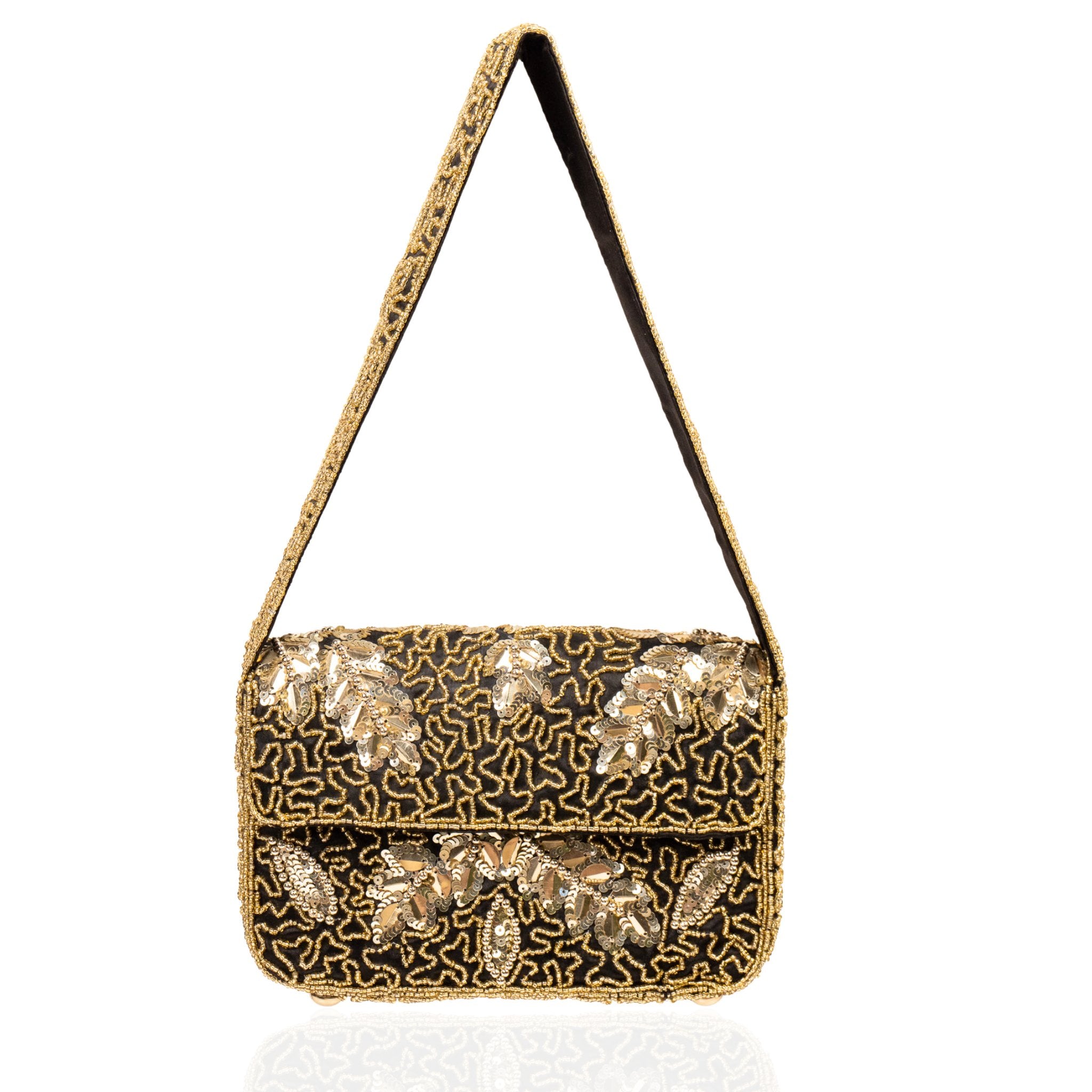 Indira Sequin Statement Flap Bag - Sequin Gold/Black,Handbags, Sassy Jones,