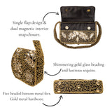 Indira Sequin Statement Flap Bag - Sequin Gold/Black,Handbags, Sassy Jones,