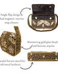 Indira Sequin Statement Flap Bag - Sequin Gold/Black,Handbags, Sassy Jones,