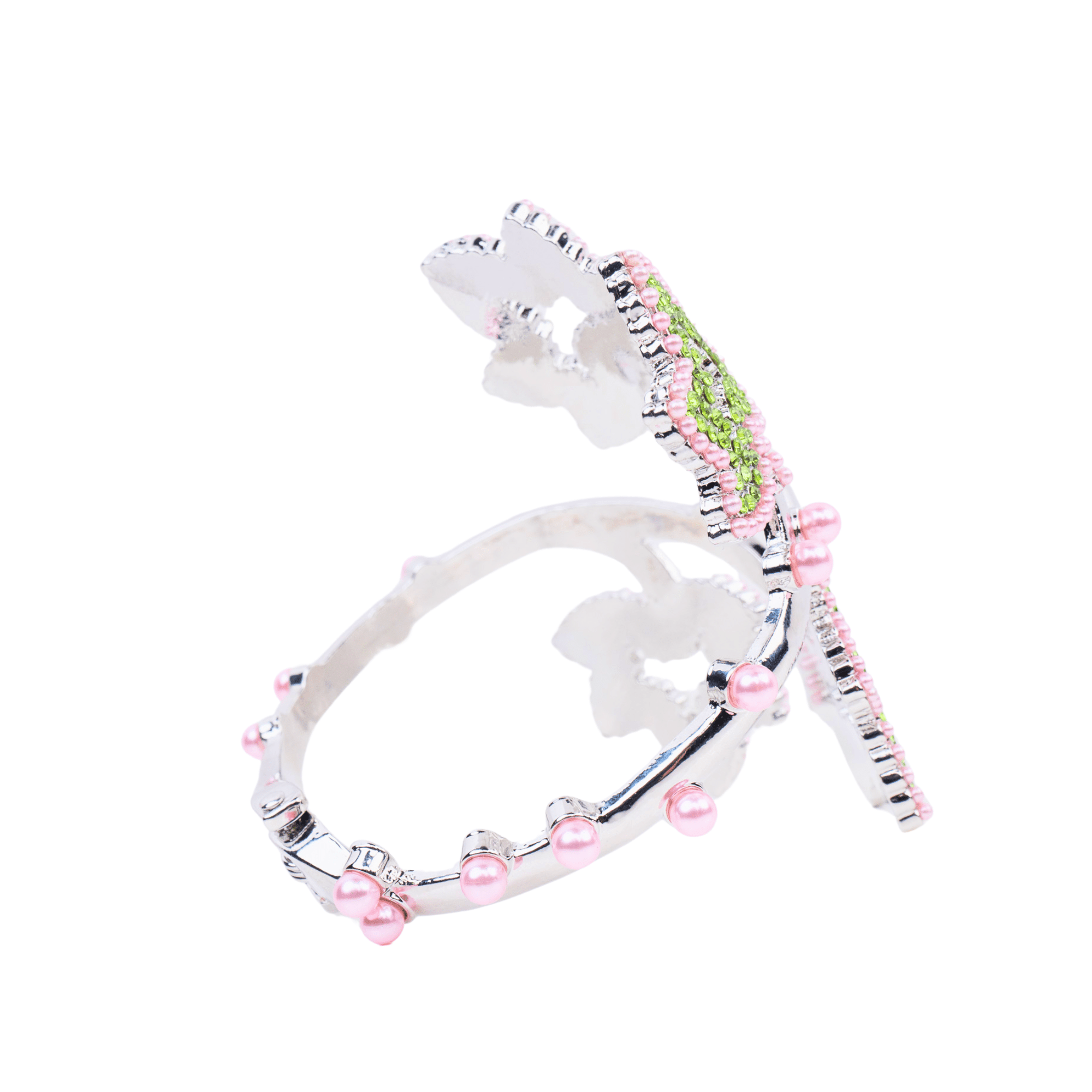 Ivey Dream Adjustable Hinge Cuff - Pink Pearl/Green,Bracelets, Sassy Jones,