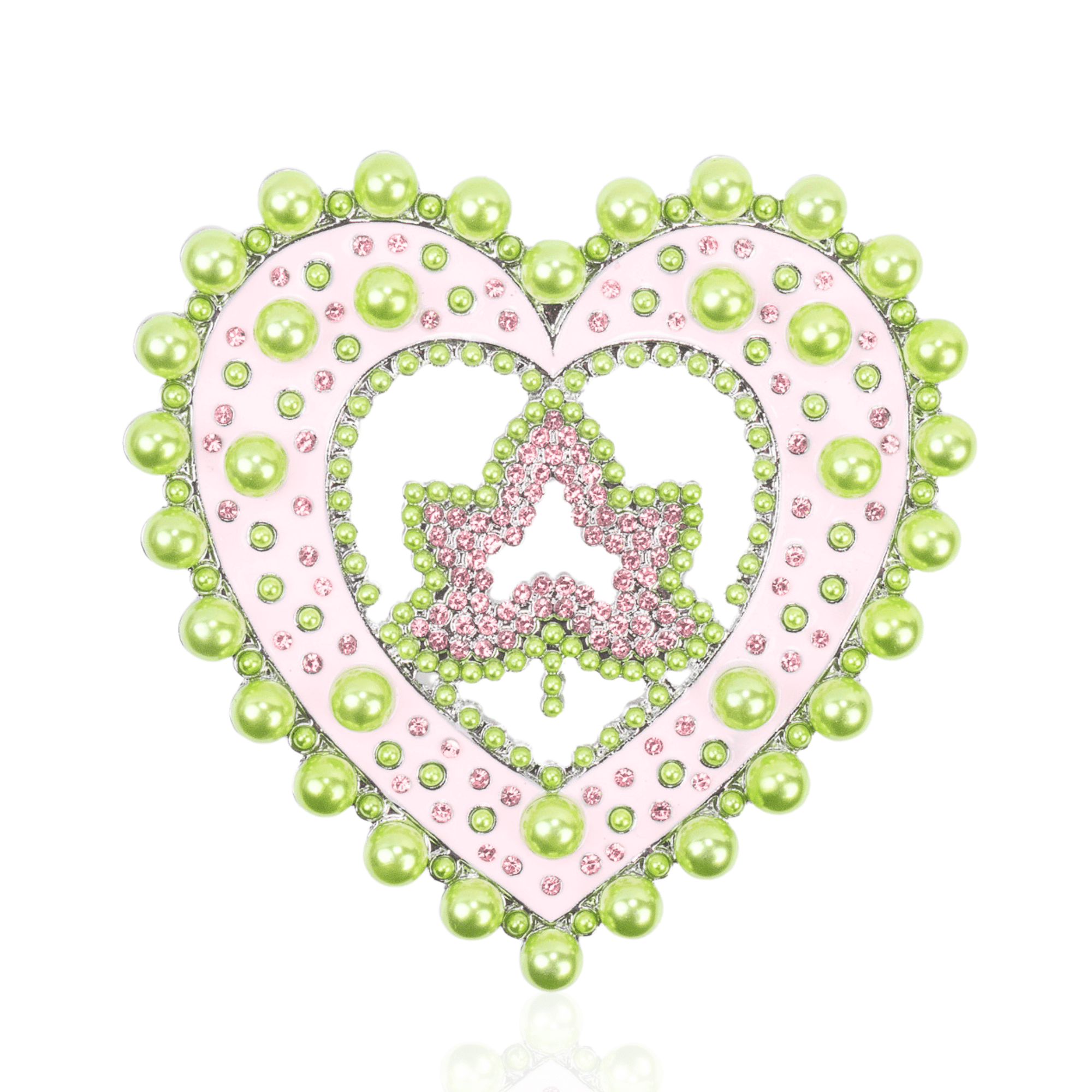 Ivey Dream Heart Brooch - Green Pearl On Pink,Brooch, Sassy Jones,