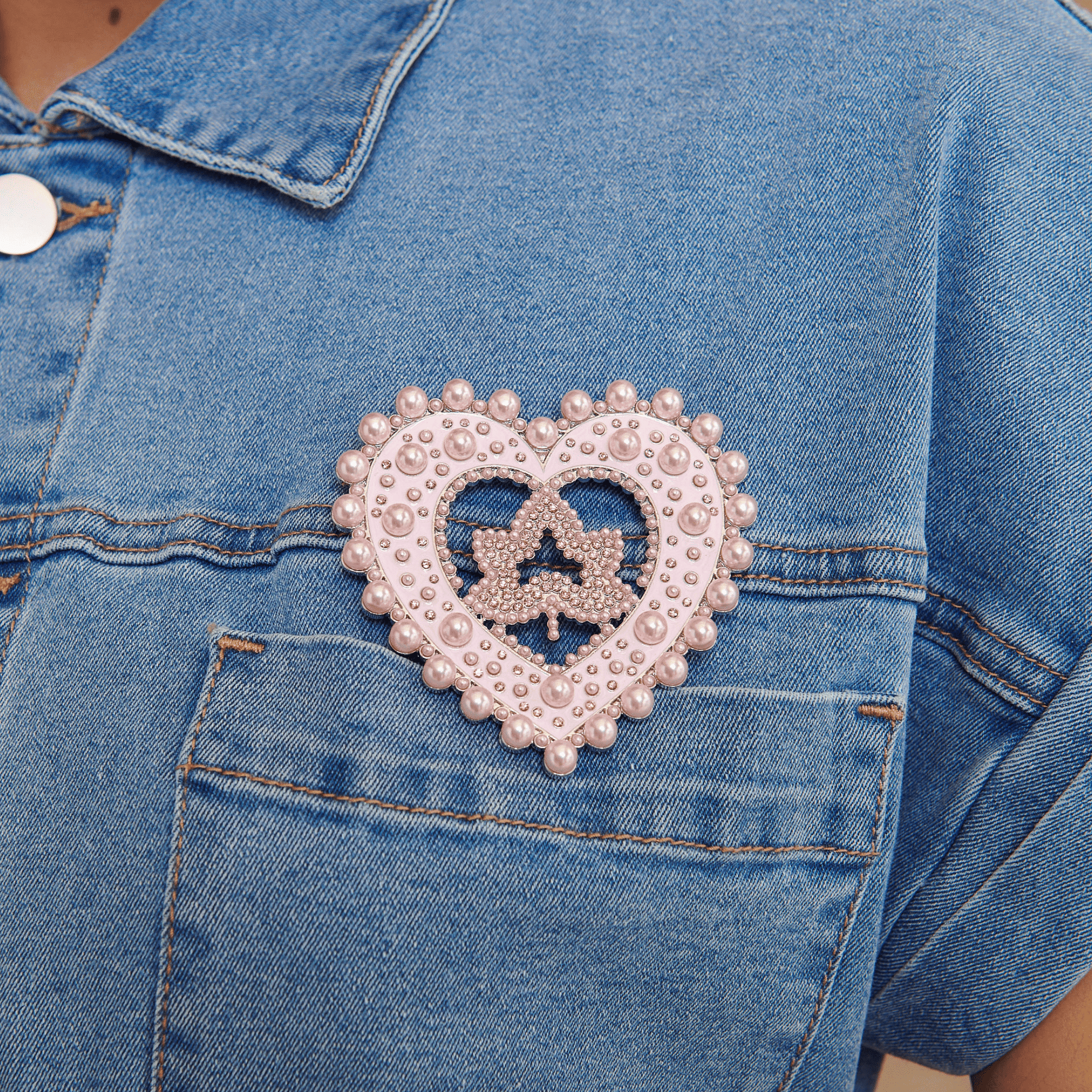 Ivey Dream Heart Brooch - Pink Pearl On Pink,Brooch, Sassy Jones,