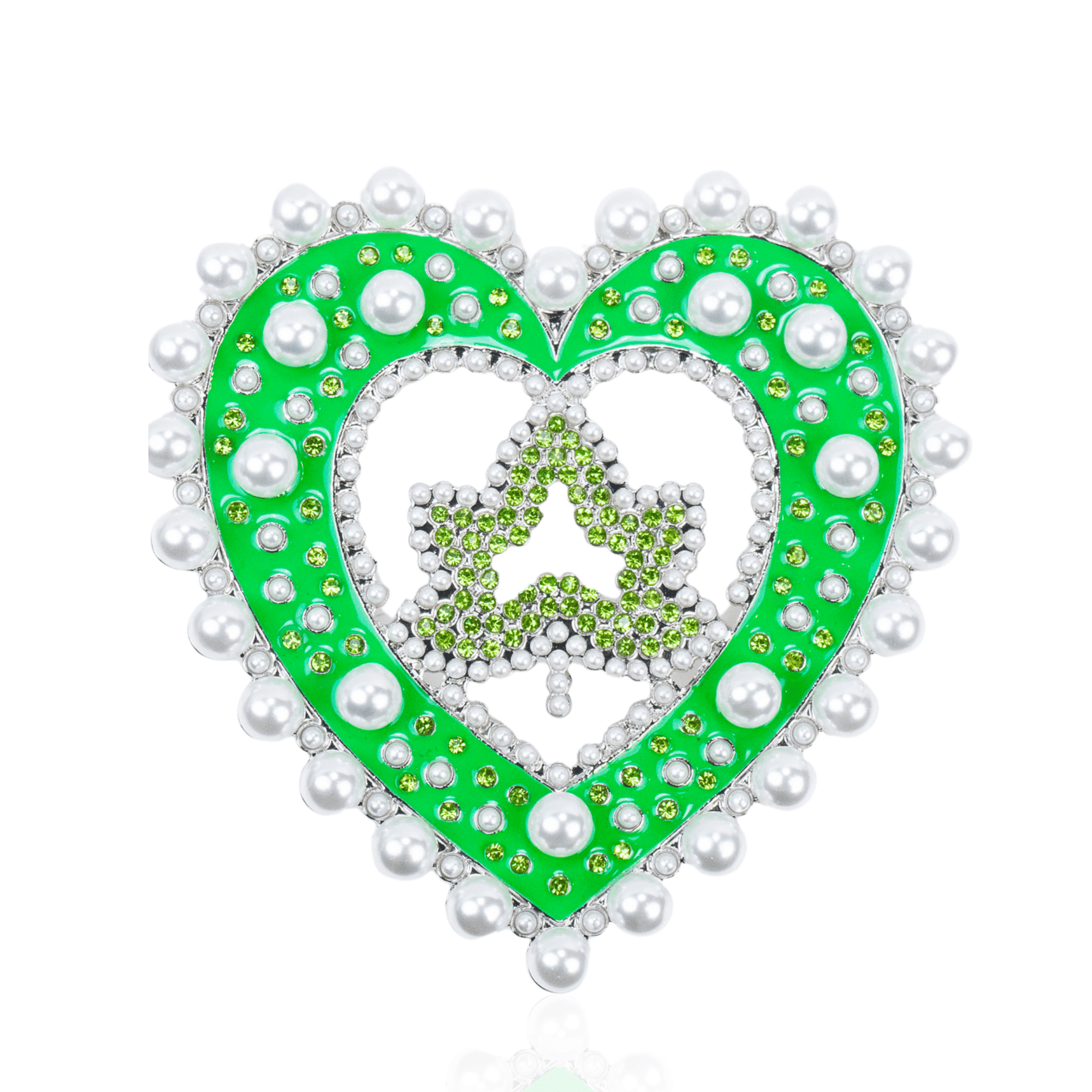 Ivey Dream Heart Brooch - White Pearl On Green,Brooch, Sassy Jones,