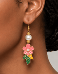 Kalani Hand Painted Floral Pearl Dangle Earrings,Earrings, Sassy Jones,