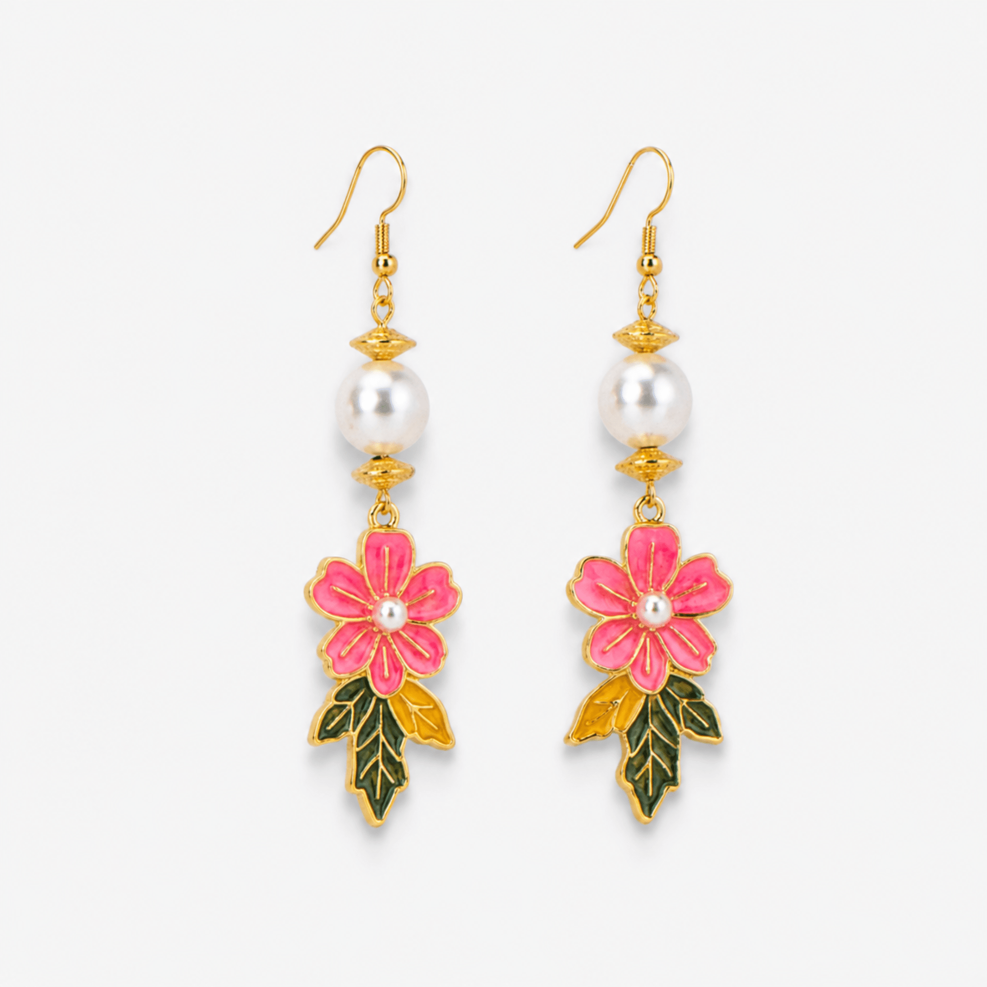 Kalani Hand Painted Floral Pearl Dangle Earrings,Earrings, Sassy Jones,