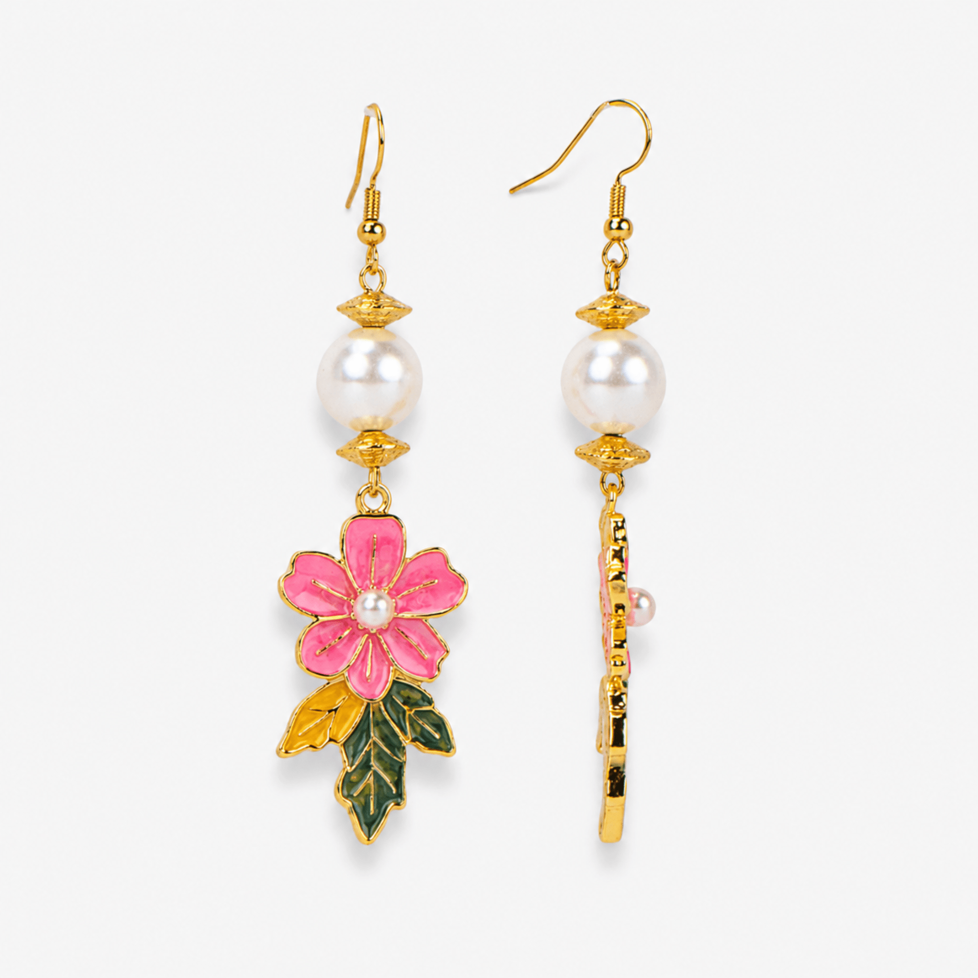 Kalani Hand Painted Floral Pearl Dangle Earrings,Earrings, Sassy Jones,