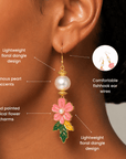 Kalani Hand Painted Floral Pearl Dangle Earrings,Earrings, Sassy Jones,