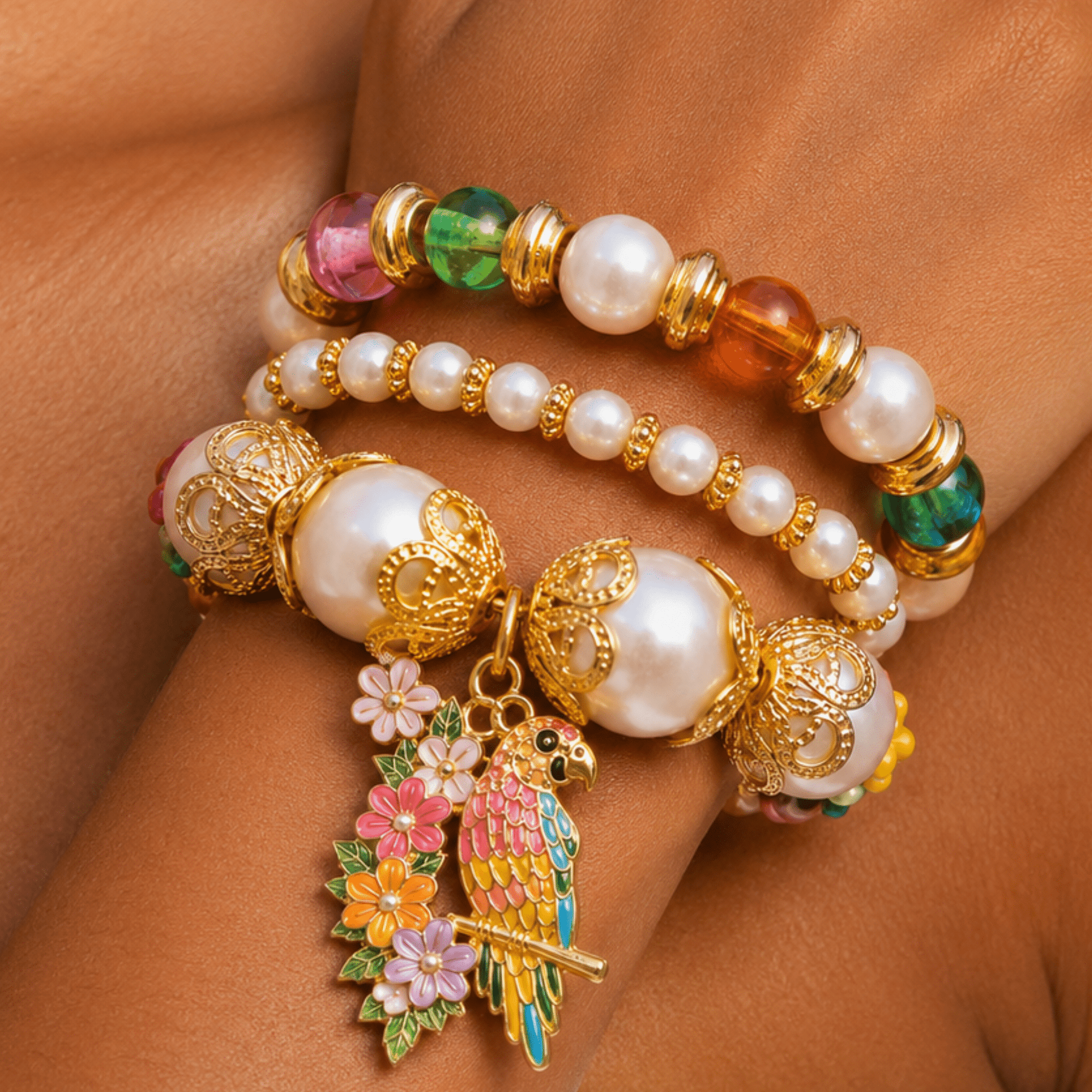 Kalani Pearl Charm 3pc Stretch Bracelet Stack,Bracelets, Sassy Jones,
