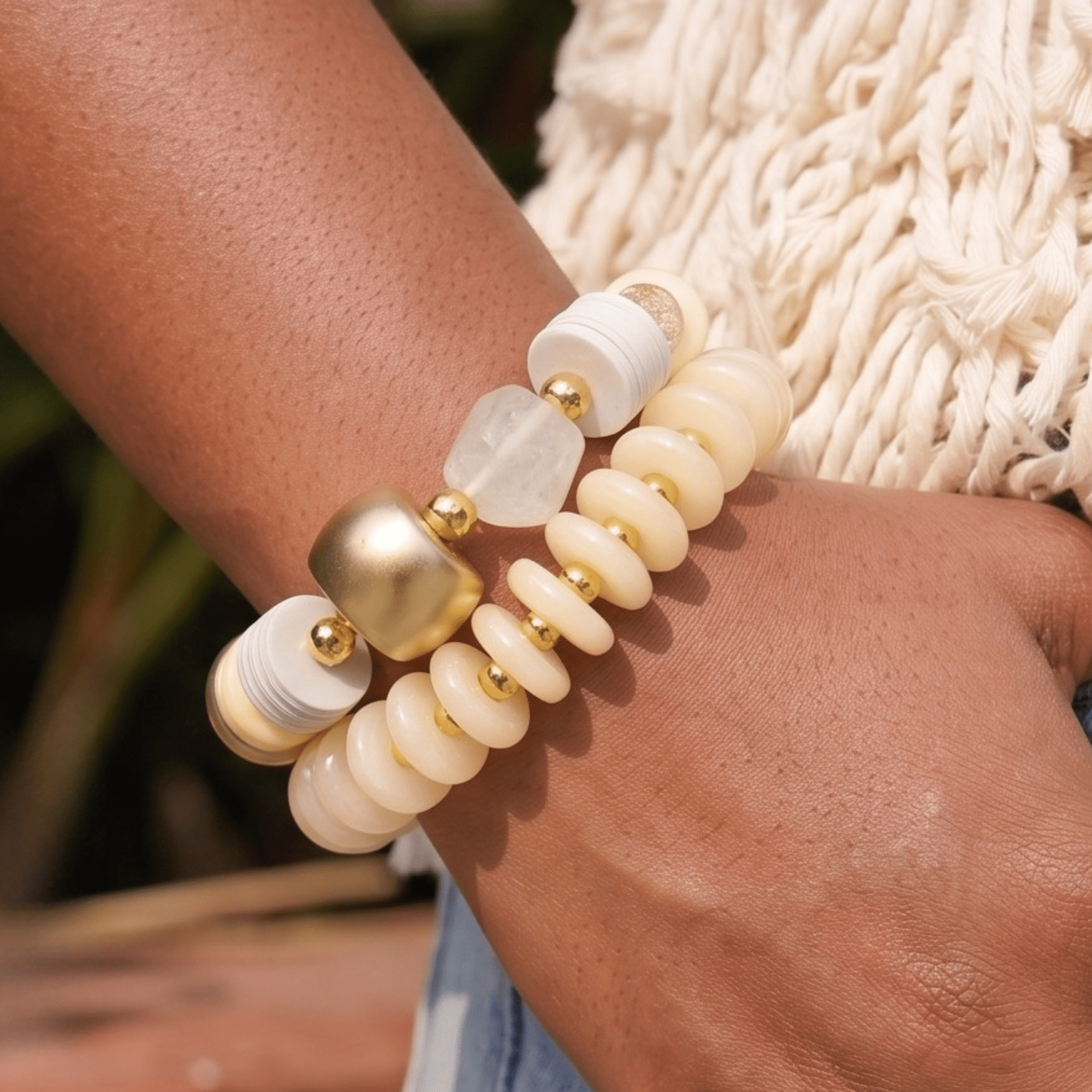 Kamaria Coconut 2pc Stack - Ivory Coast,Bracelets, Sassy Jones,
