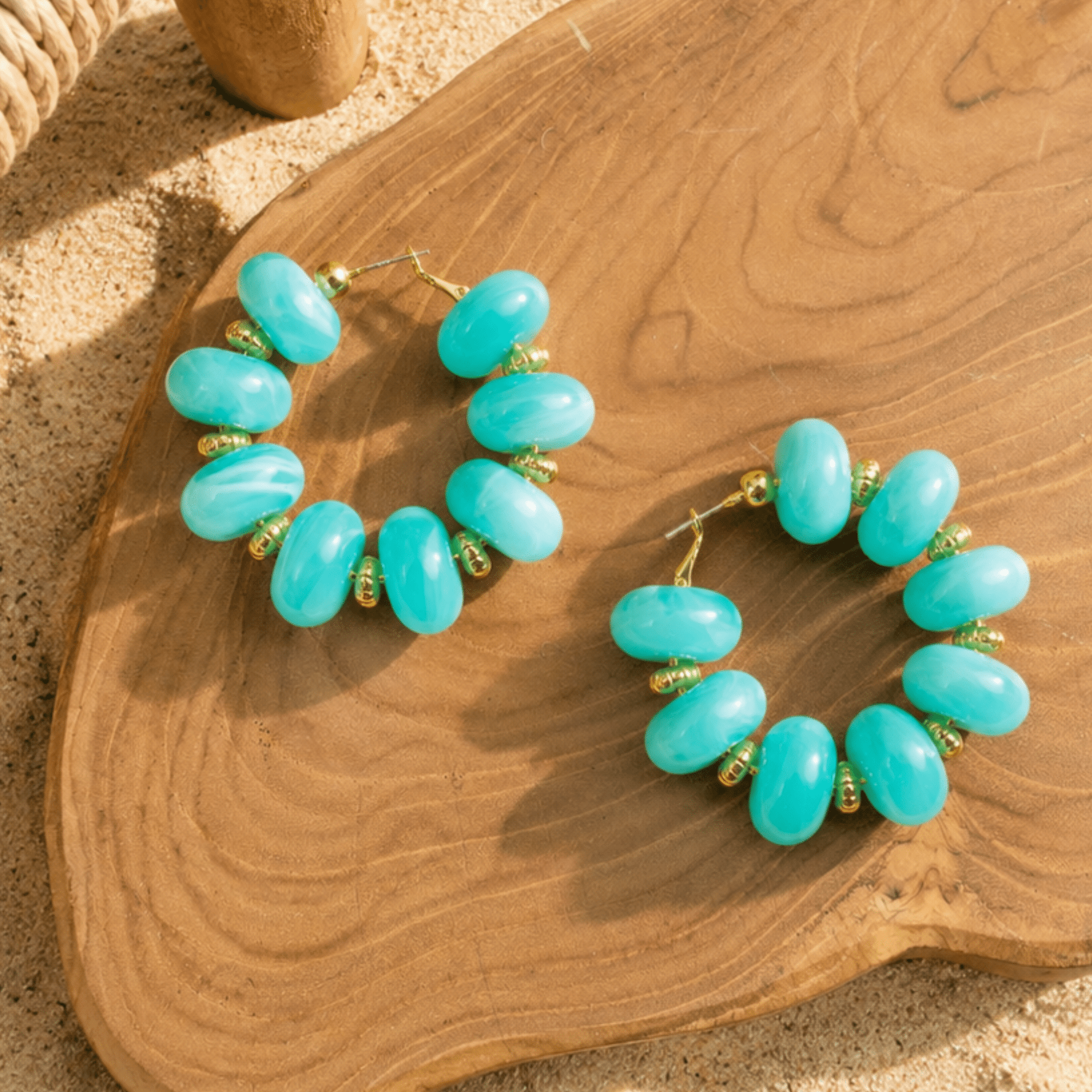 Kamaria Coconut Hoops - Riviera Teal,Earrings, Sassy Jones,