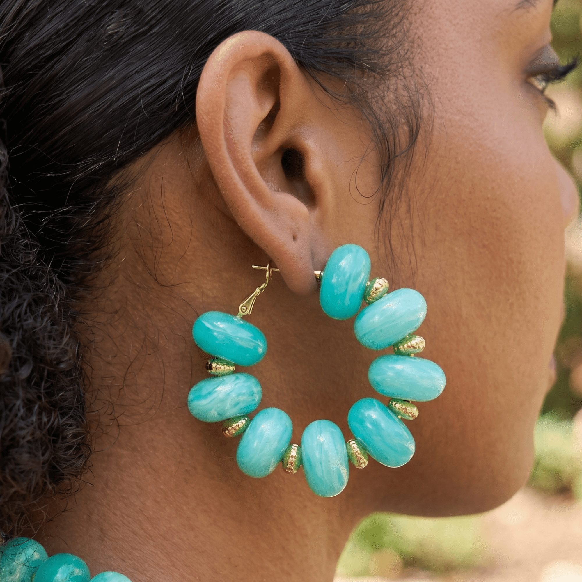 Kamaria Coconut Hoops - Riviera Teal,Earrings, Sassy Jones,
