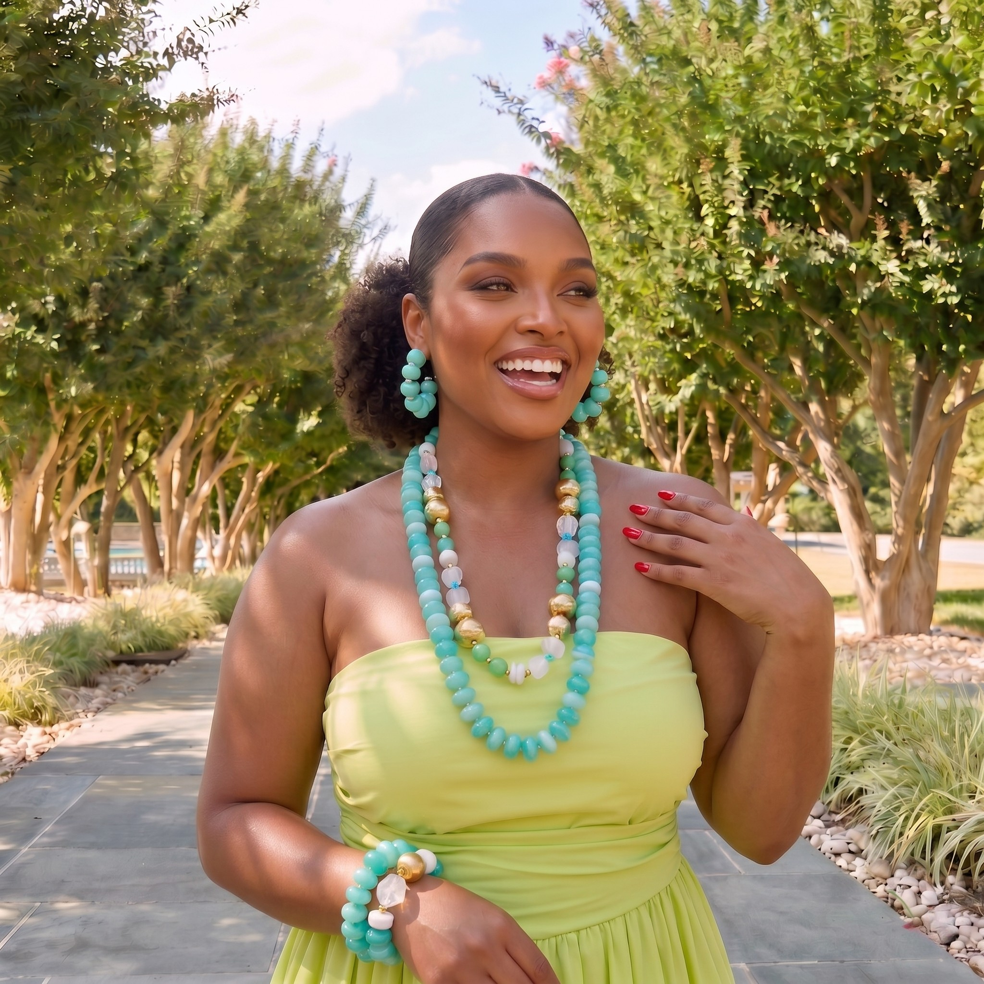 Kamaria Detachable Coconut Dress Chain - Riviera Teal,Necklaces, Sassy Jones,