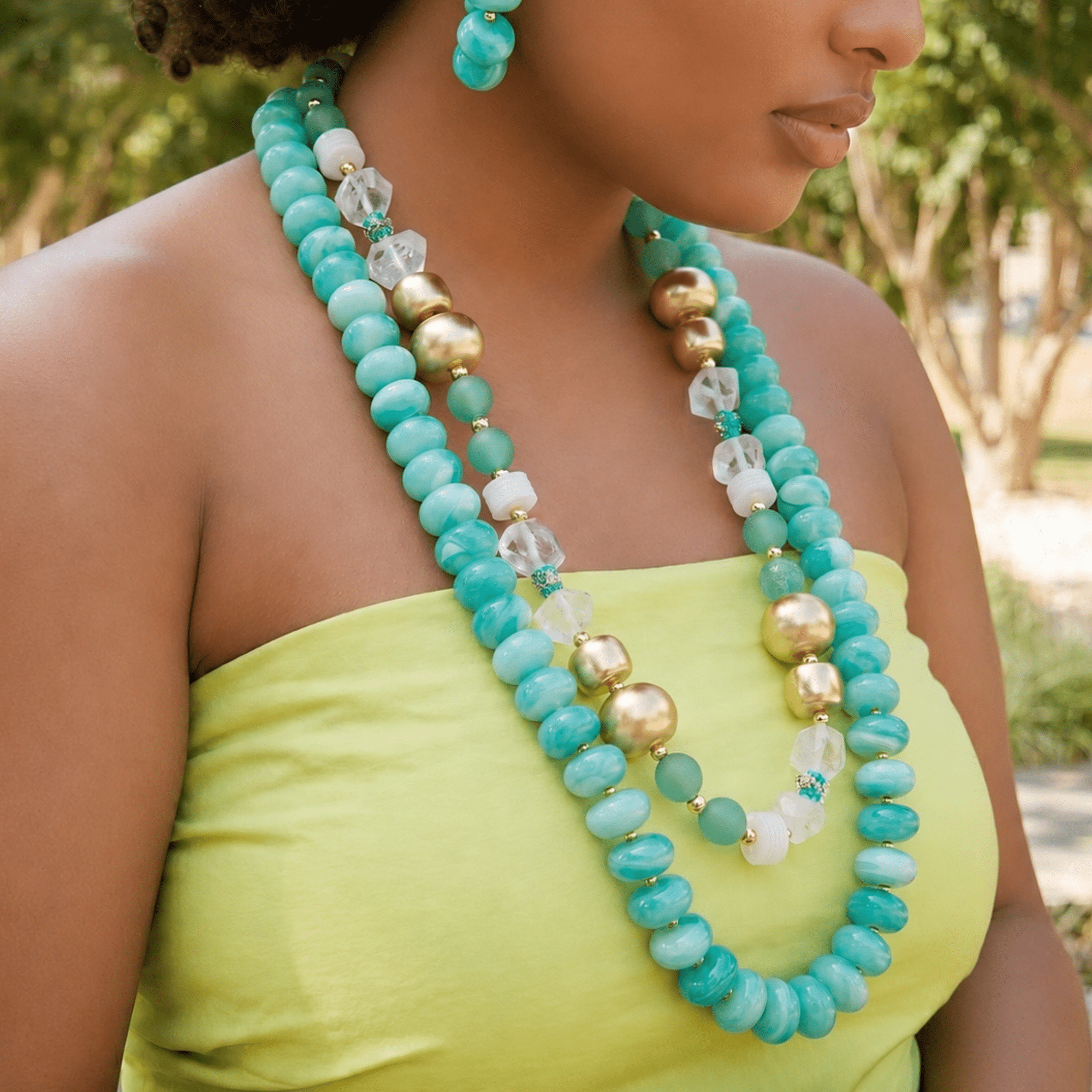 Kamaria Detachable Coconut Dress Chain - Riviera Teal,Necklaces, Sassy Jones,