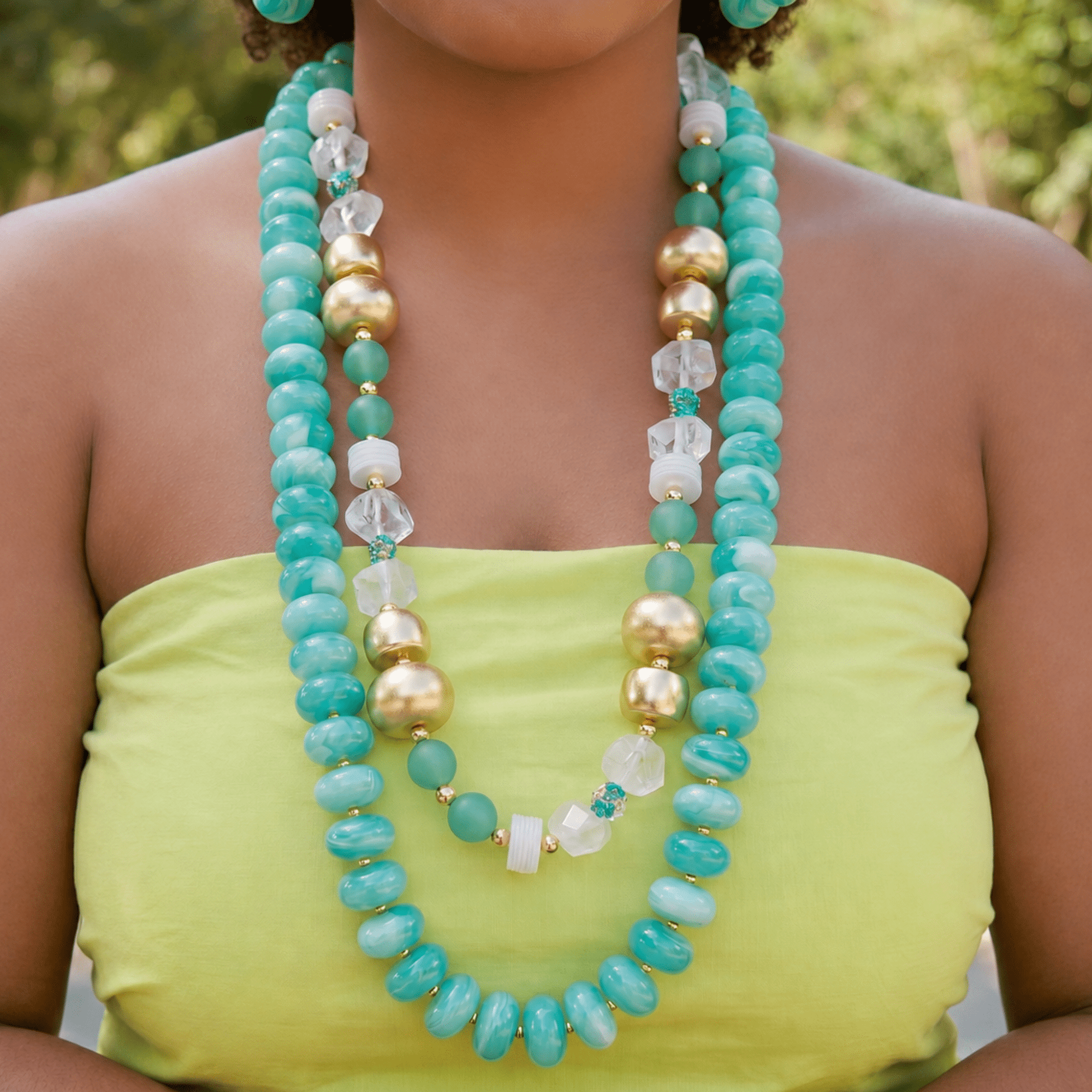 Kamaria Detachable Coconut Dress Chain - Riviera Teal,Necklaces, Sassy Jones,