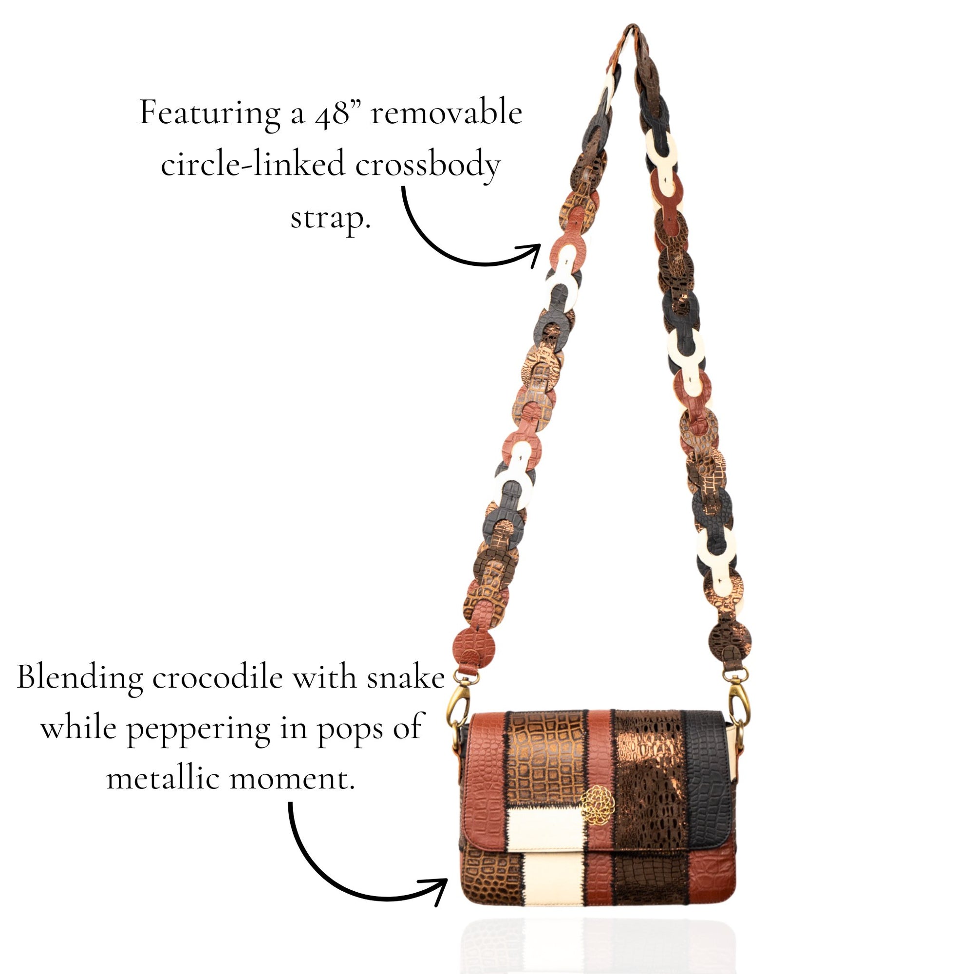 Karma Buffalo Leather Patchwork Crossbody - Nature Crocodile / Snake,Handbags, Sassy Jones,