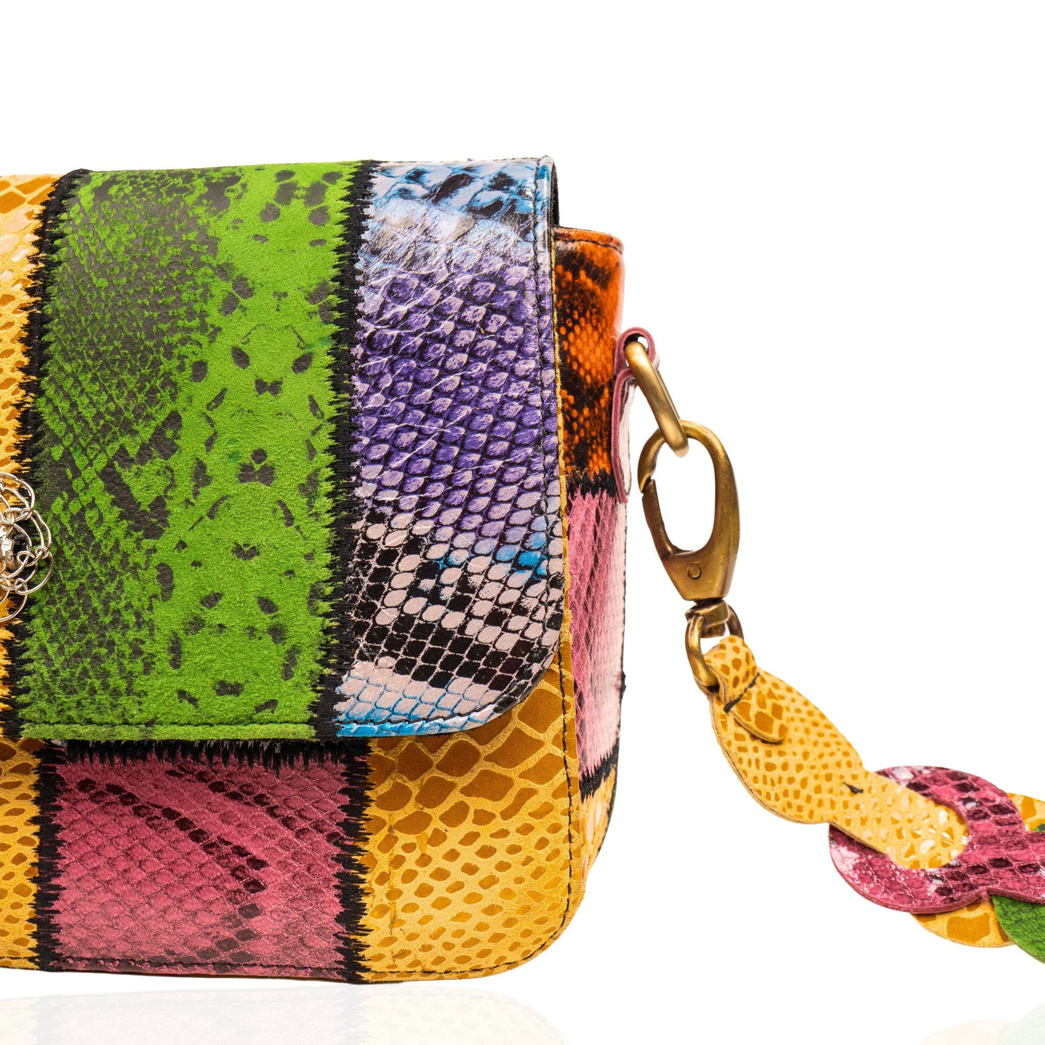 Karma Buffalo Leather Patchwork Crossbody - Wild Snakeskin,Handbags, Sassy Jones,