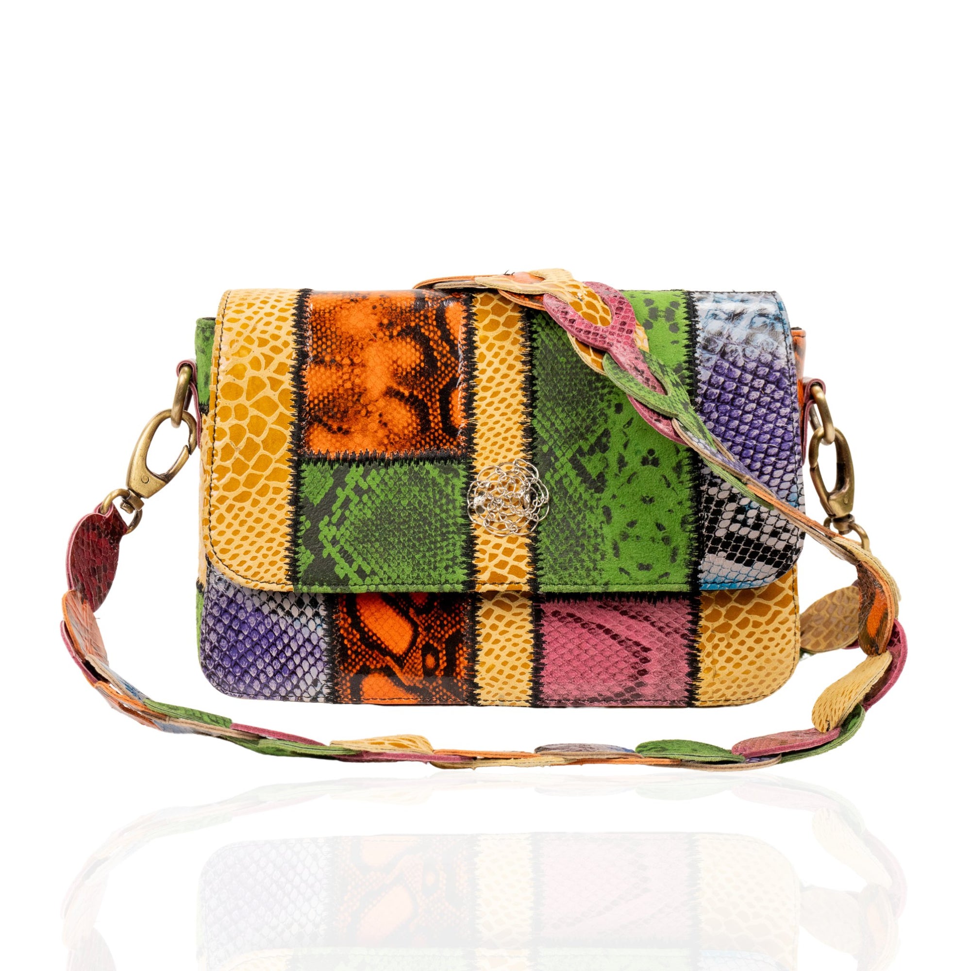 Karma Buffalo Leather Patchwork Crossbody - Wild Snakeskin,Handbags, Sassy Jones,