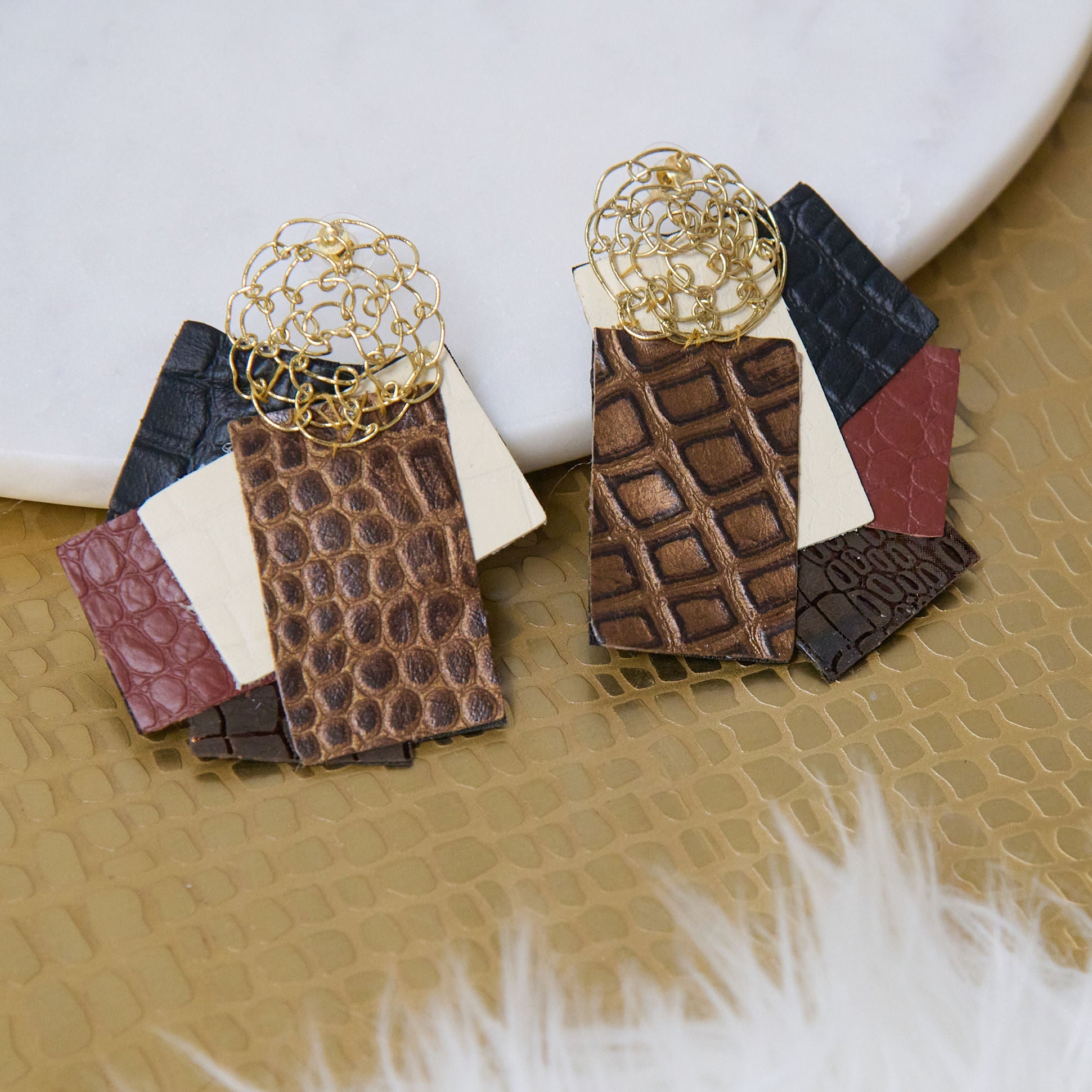 Karma Buffalo Leather Statement Earrings - Nature Crocodile / Snake,Earrings, Sassy Jones,