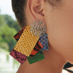 Karma Buffalo Leather Statement Earrings - Wild Snakeskin,Earrings, Sassy Jones,