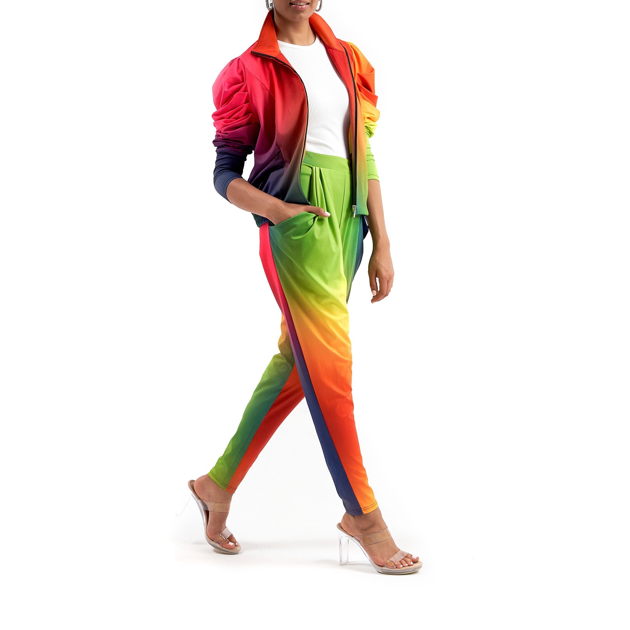 Bahama Bright jogger jacket Kristyn jogger jacket Sunset color jogger jacket Multicolor jogger jacket Bright hue jacket Gradient color jacket Sassy Jones jacket Vibrant jogger jacket Statement jogger jacket Fashion jogger jacket