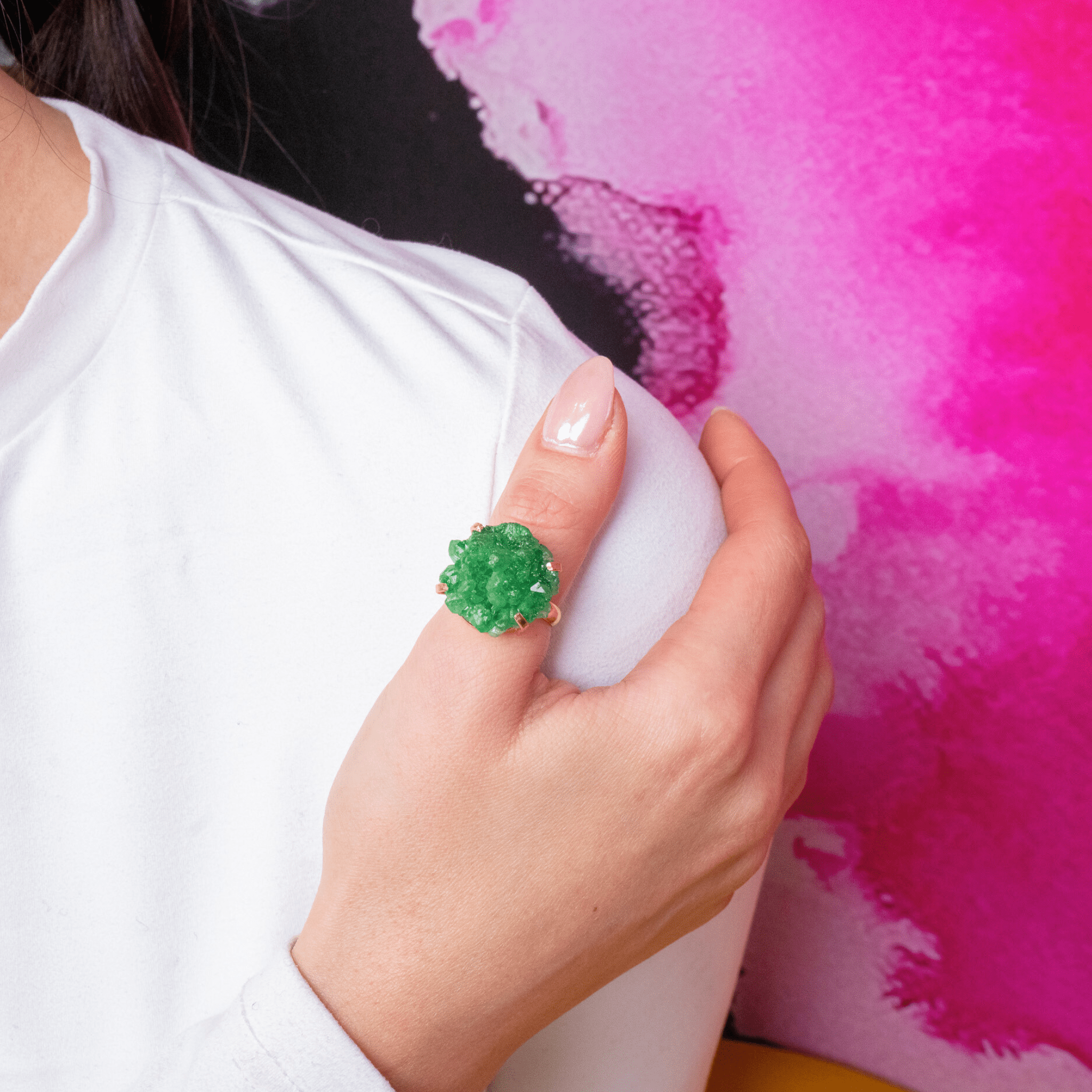 Lexi Druzy Adjustable Ring - Green,Rings, Sassy Jones,