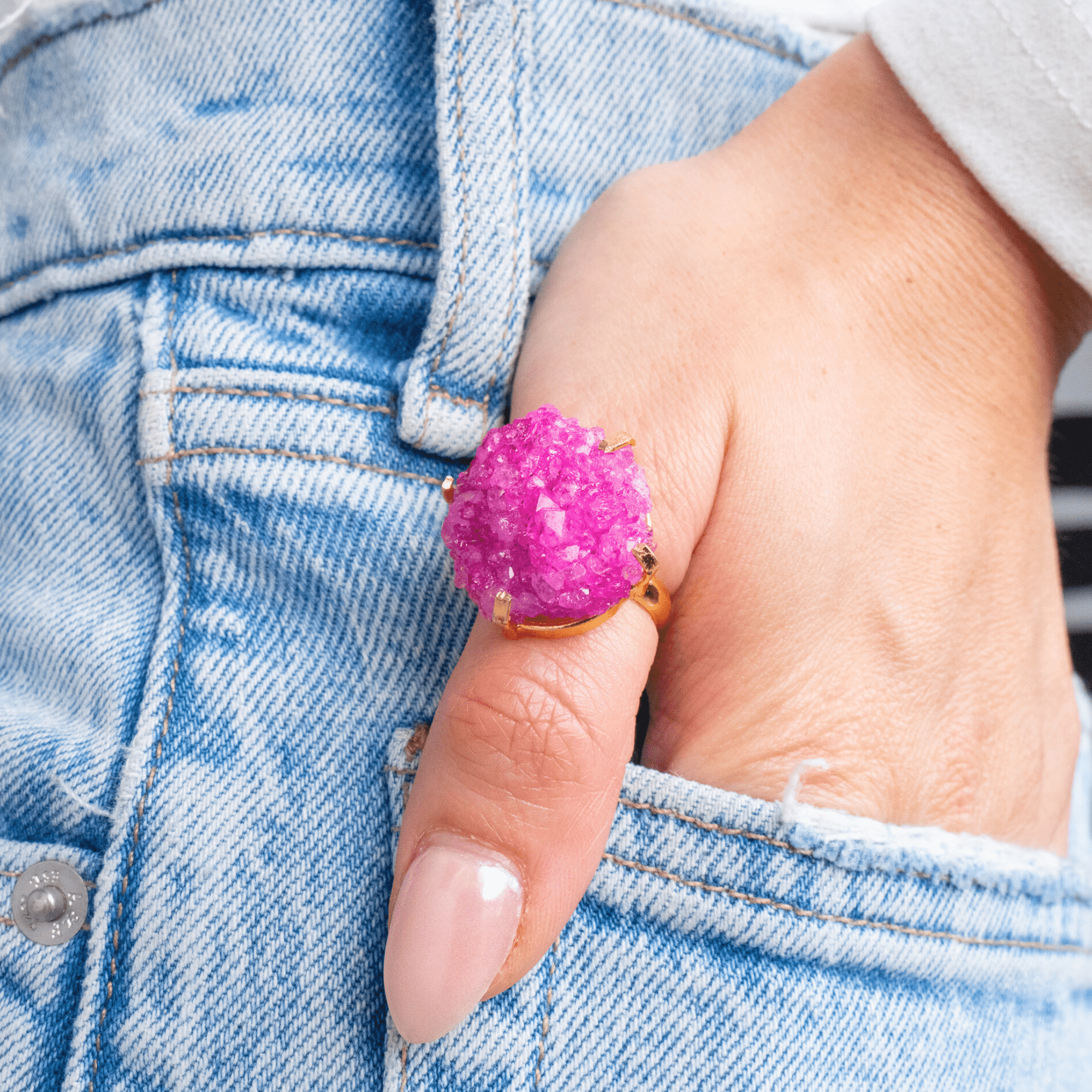 Lexi Druzy Adjustable Ring - Pink,Rings, Sassy Jones,