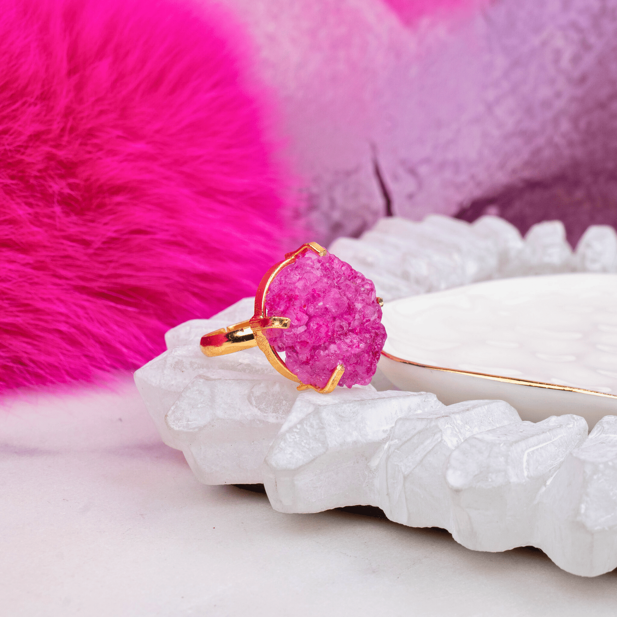 Lexi Druzy Adjustable Ring - Pink,Rings, Sassy Jones,