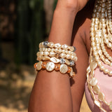 Lola Stretch Bracelet Stack - Ivory/Cognac Crystal