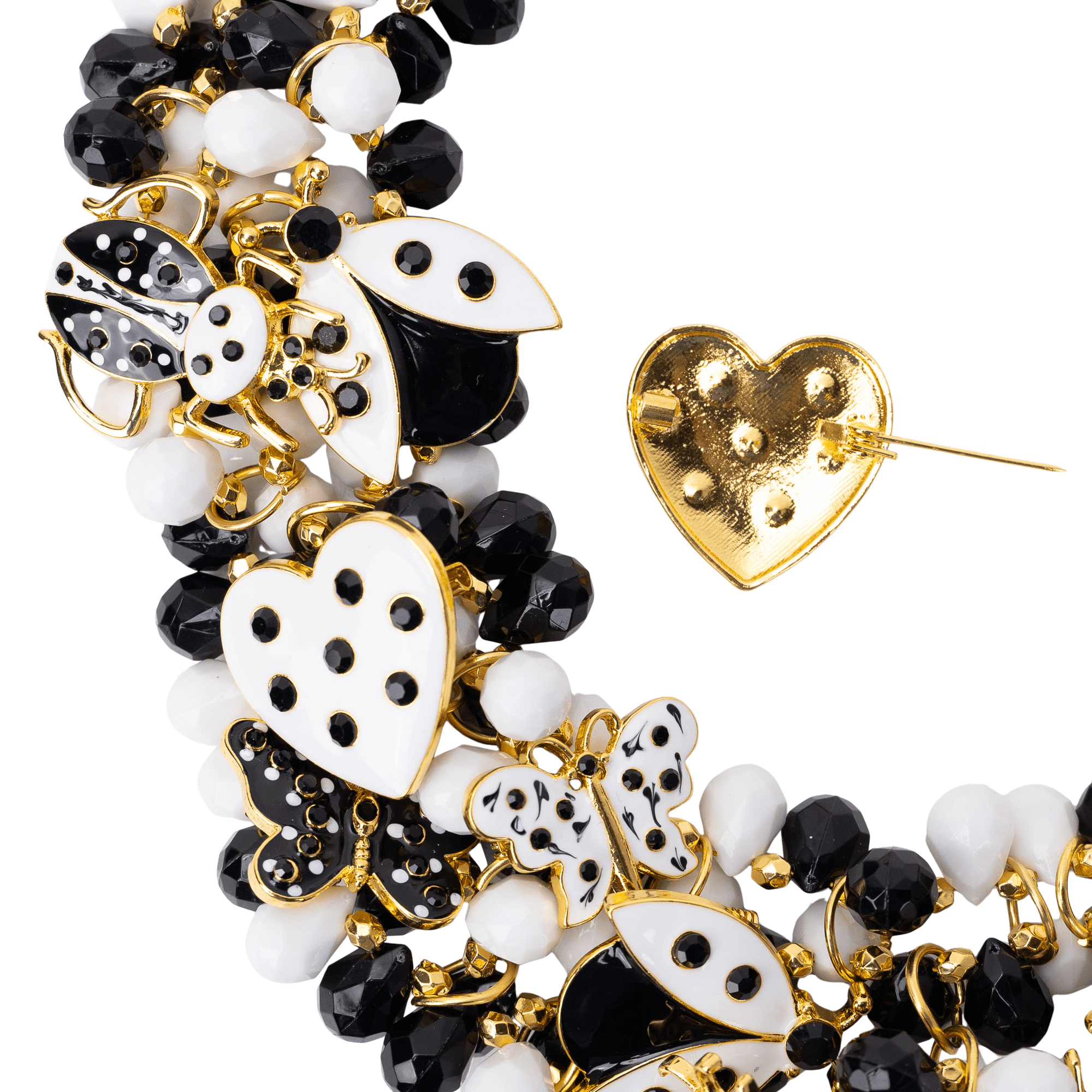 Lovebug 18k Brooch Bib - Black/White,Necklaces, Sassy Jones,