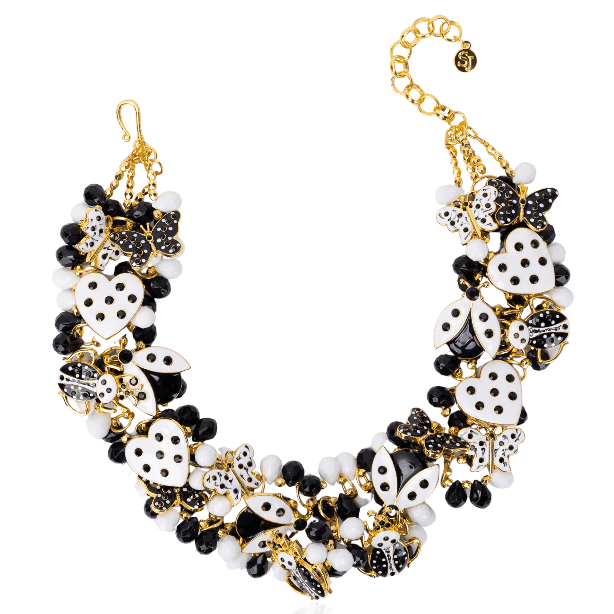 Lovebug 18k Brooch Bib - Black/White,Necklaces, Sassy Jones,