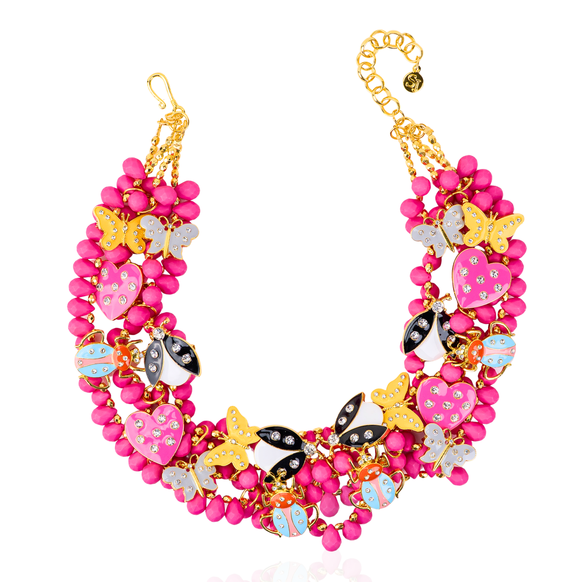 Lovebug 18k Brooch Bib - Hot Pink,Necklaces, Sassy Jones,
