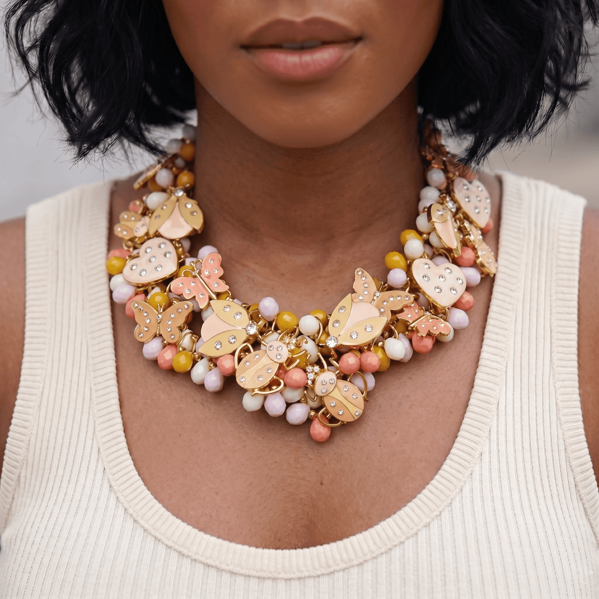 Lovebug 18k Brooch Bib Peaches Cream