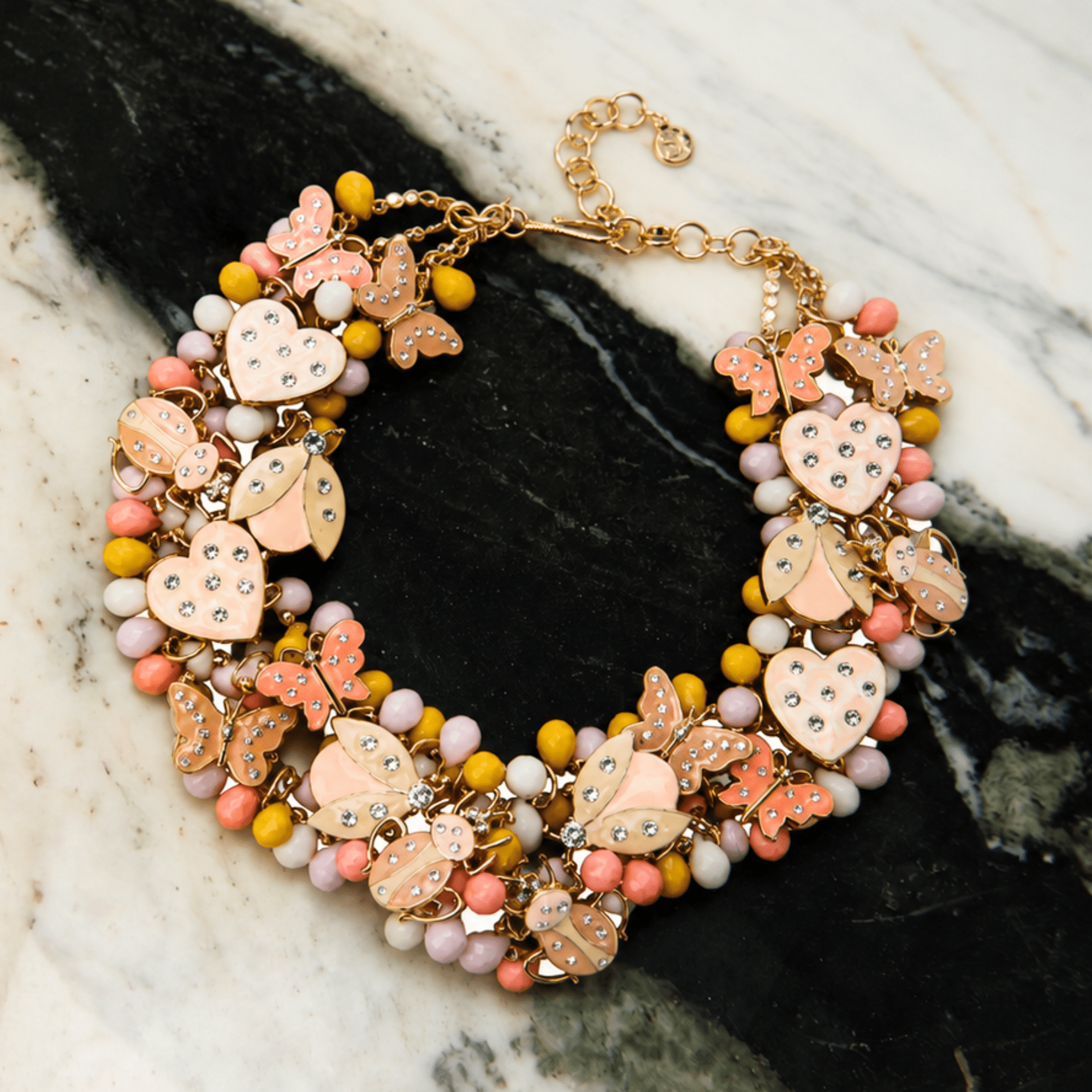 Lovebug 18k Brooch Bib - Peaches/Cream,Necklaces, Sassy Jones,