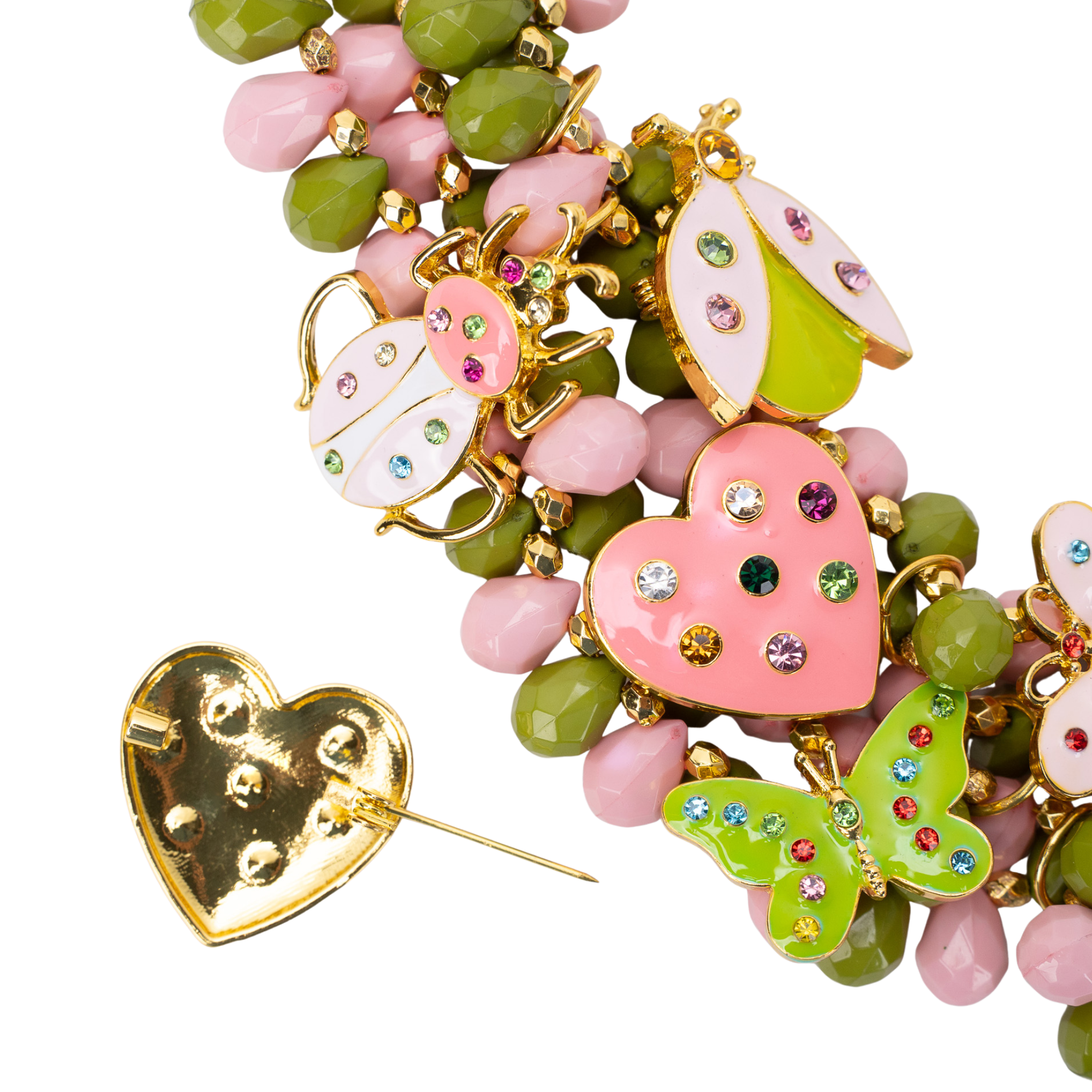 Lovebug 18k Brooch Bib - Pink/Green,Necklaces, Sassy Jones,