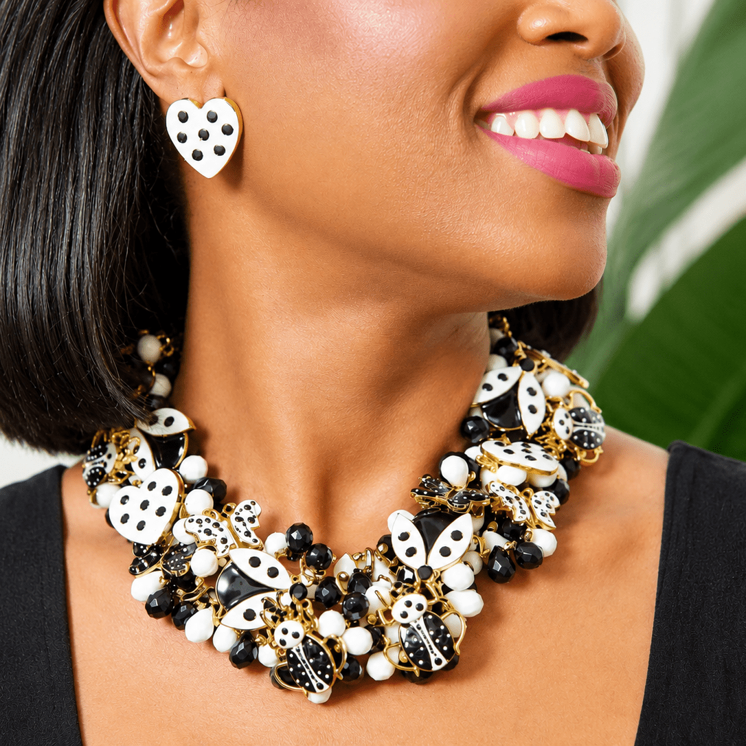 Lovebug 18k Studs - Black/White,Earrings, Sassy Jones,