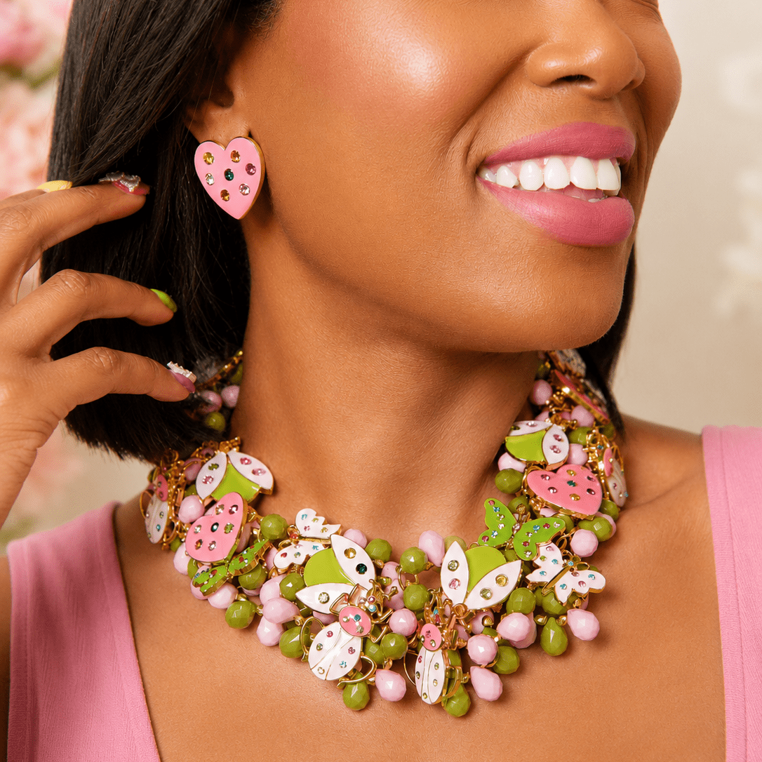 Lovebug 18k Studs - Pink/Green,Earrings, Sassy Jones,
