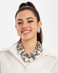 Lovebug Greige Jewelry Unique Beaded Necklace Grey Statement Necklace Heart Shaped Earrings Fashionable Greige Jewelry Designer Lovebug Necklace Trendy Grey Accessories Artistic Statement Jewelry Beaded Lovebug Jewelry Set Elegant Grey Fashion Jewelry High Fashion Beaded Necklace
