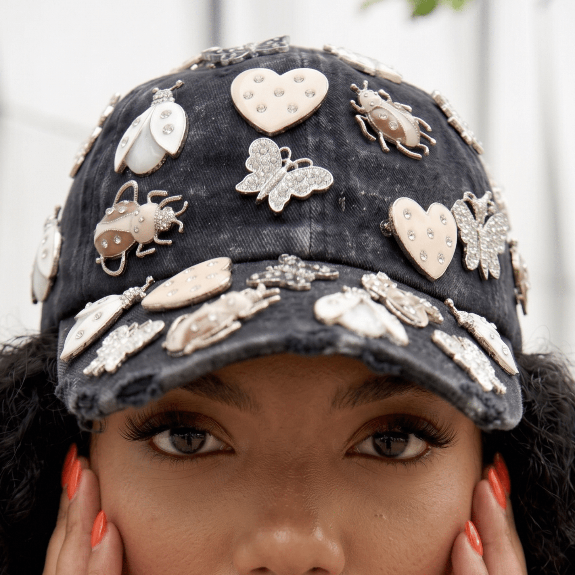 Lovebug Denim Dream Brooch Ballcap - Black,Hat, Sassy Jones,