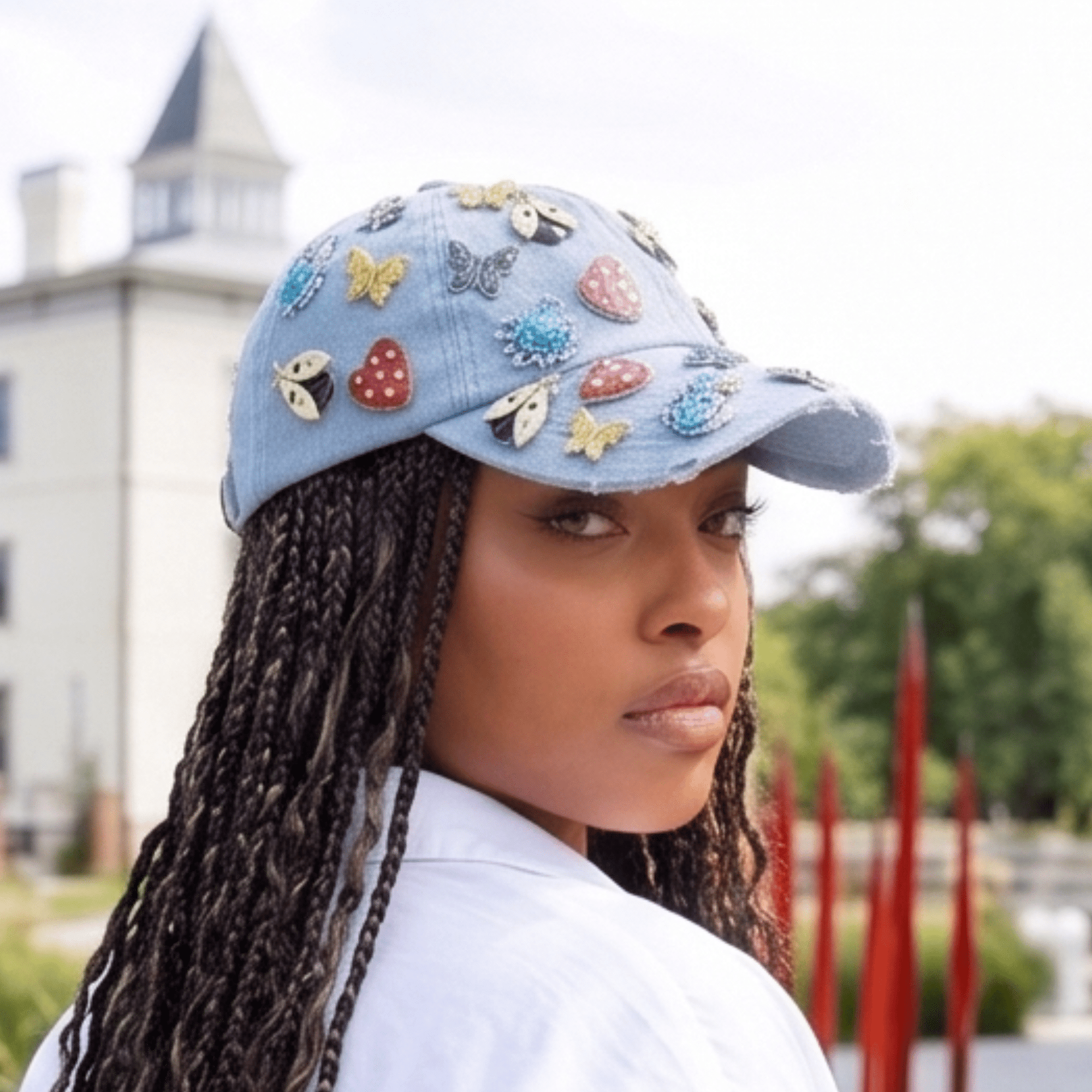 Lovebug Denim Dream Brooch Ballcap - Blue,Hat, Sassy Jones,