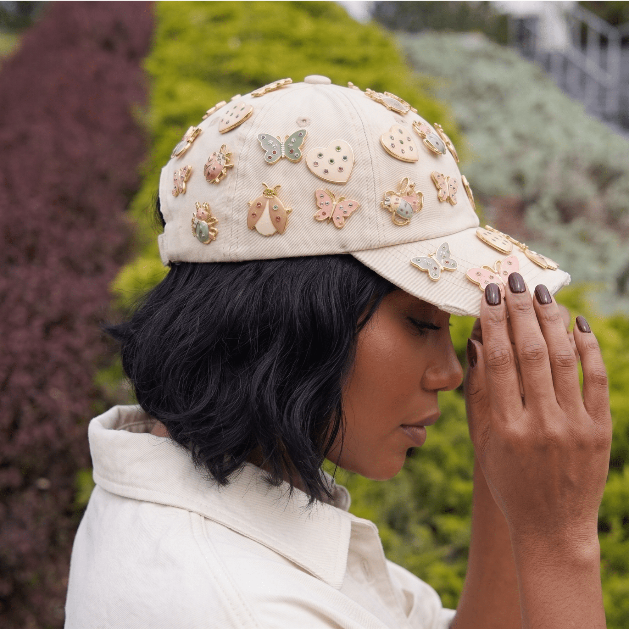 Lovebug Denim Dream Brooch Ballcap - Tan,Hat, Sassy Jones,