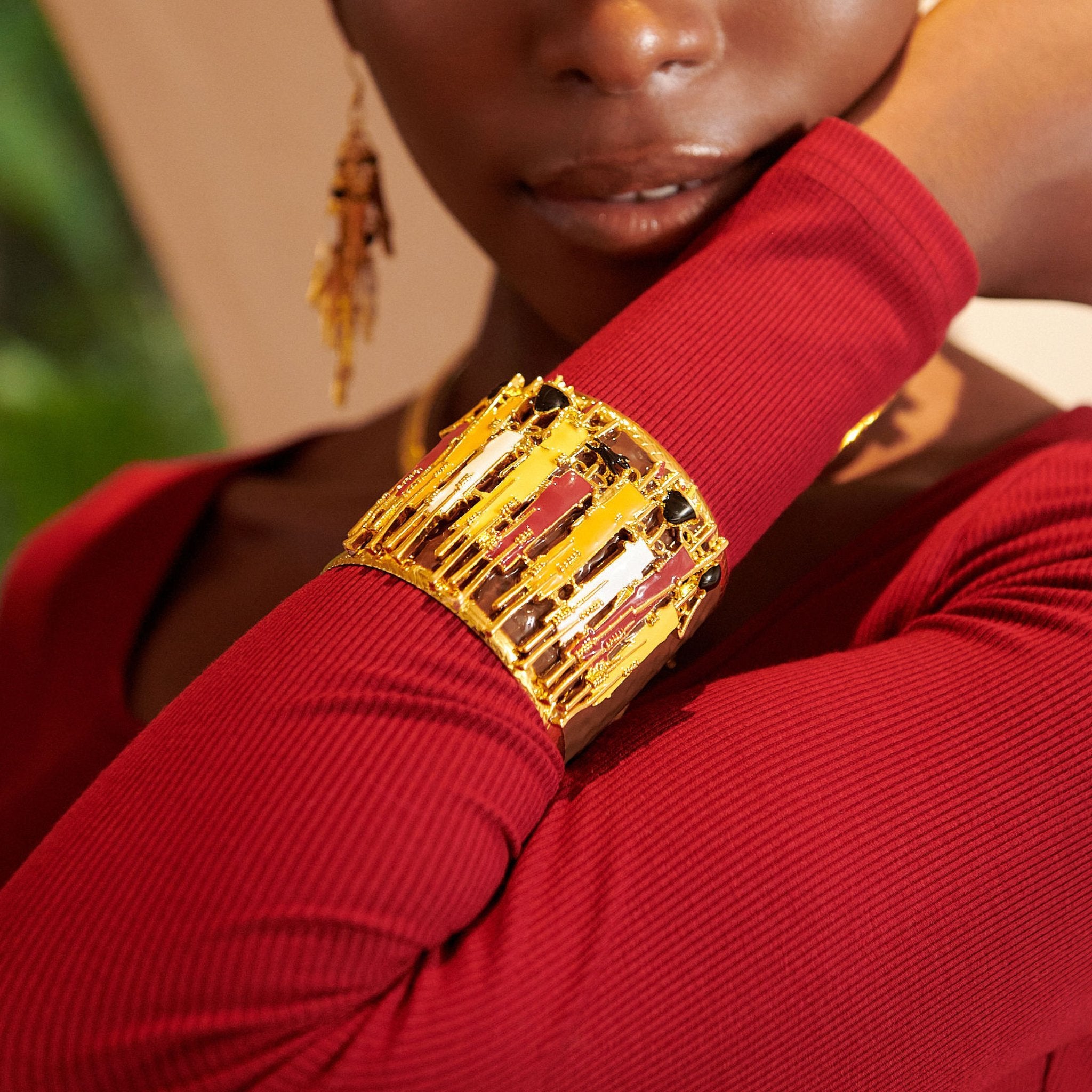 Maasai Sherrie Cuff - Gold,Bracelets, Sassy Jones, gold cuff, adjustable cuff