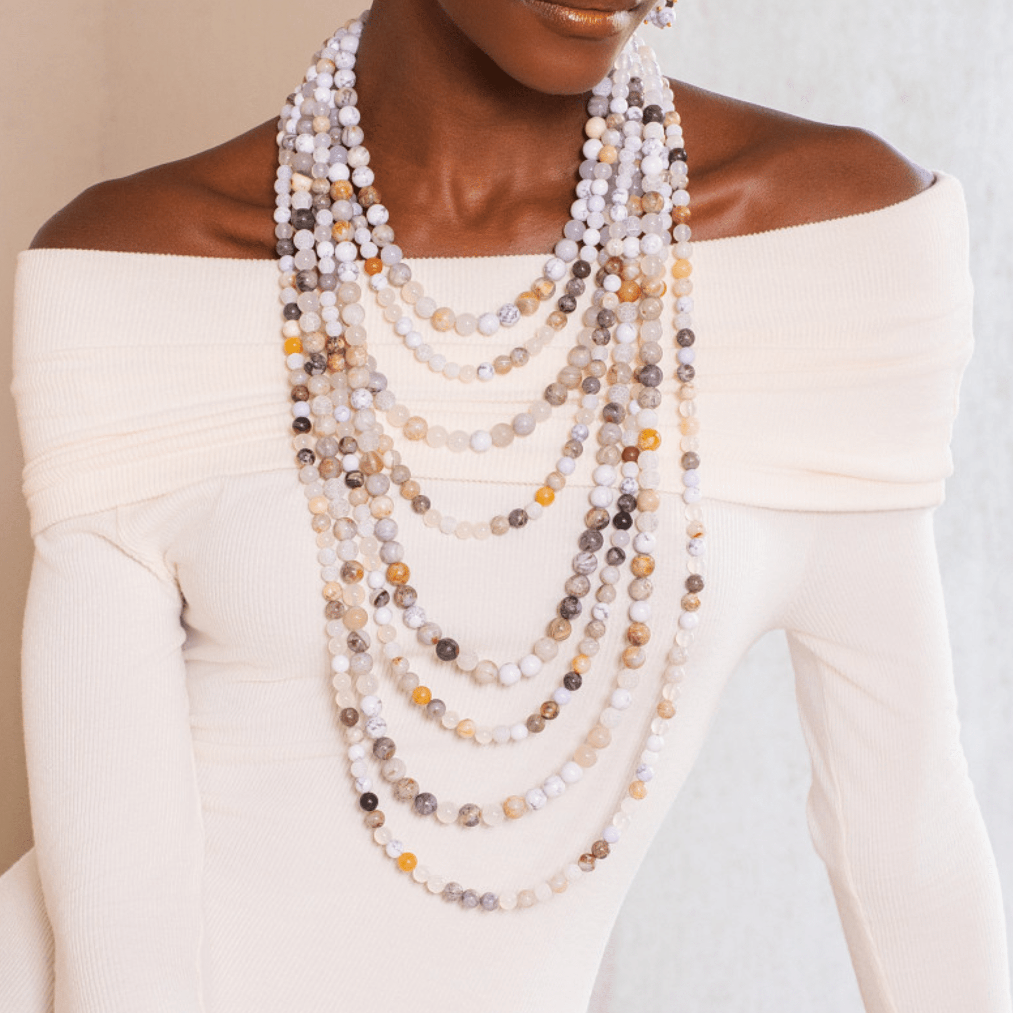 Makemba 2 - in - 1 Botswana Agate Statement Chain - Ivory Estate,Necklaces, Sassy Jones,