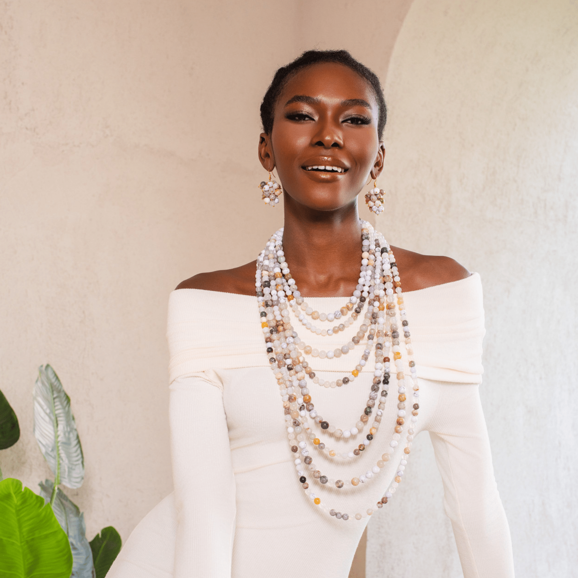 Makemba 2 - in - 1 Botswana Agate Statement Chain - Ivory Estate,Necklaces, Sassy Jones,