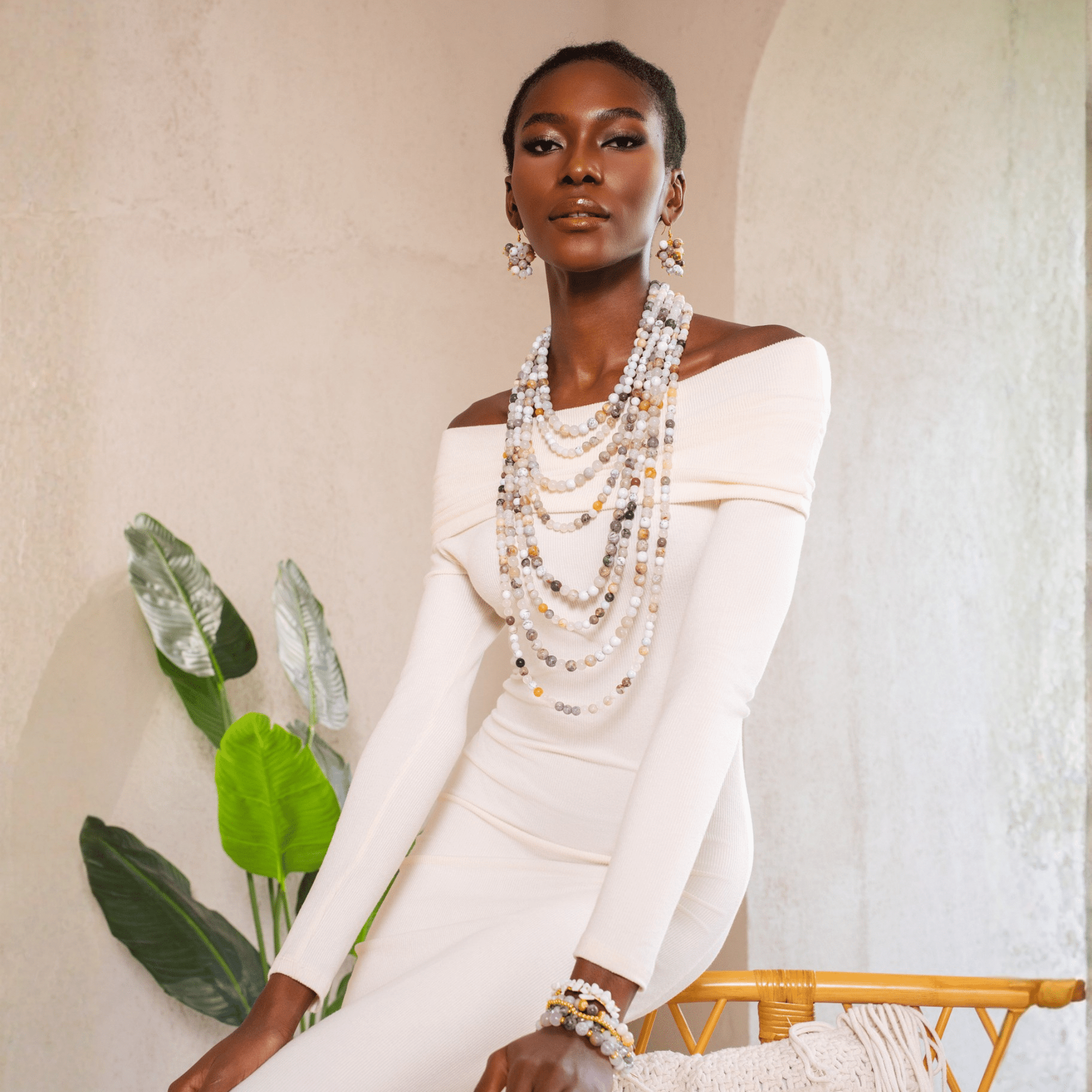 Makemba 2 - in - 1 Botswana Agate Statement Chain - Ivory Estate,Necklaces, Sassy Jones,