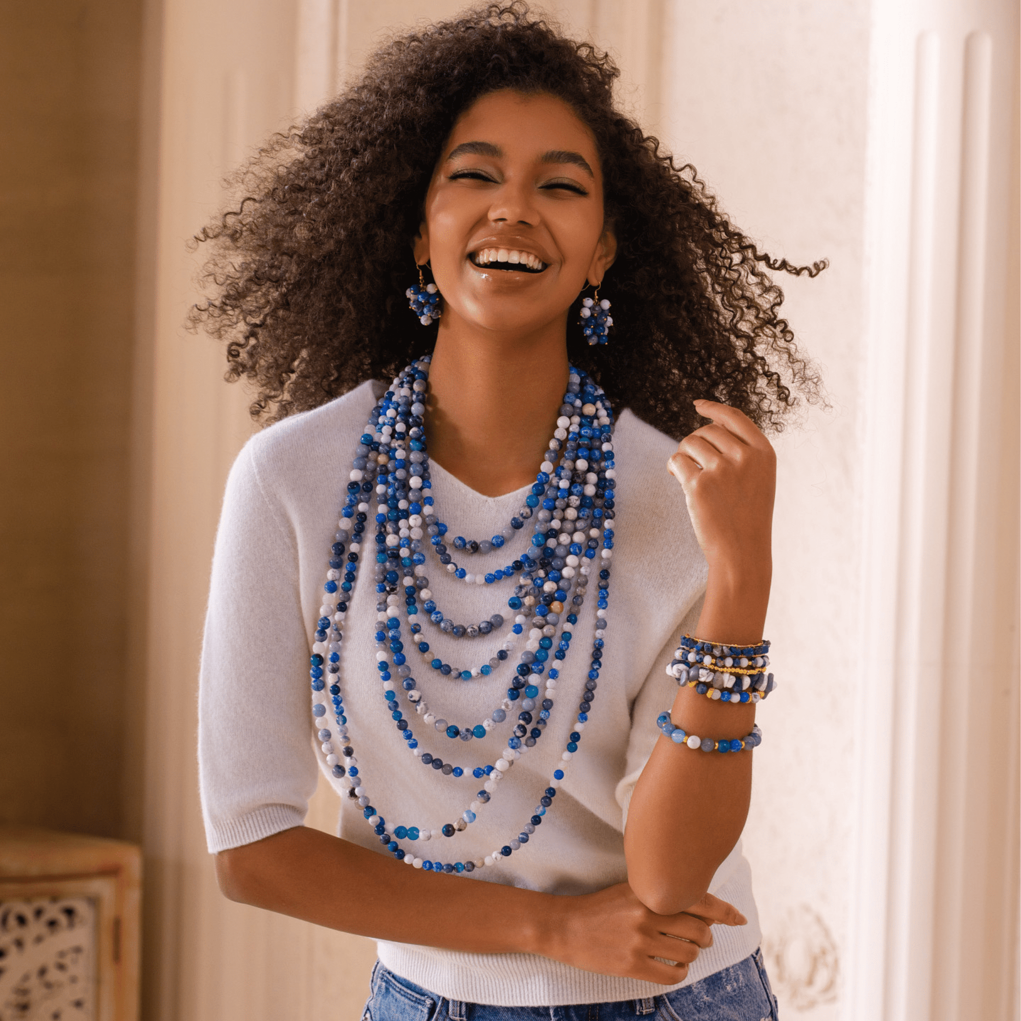 Makemba 2 - in - 1 Lapis Azuli Statement Chain - Indigo Reign,Necklaces, Sassy Jones,
